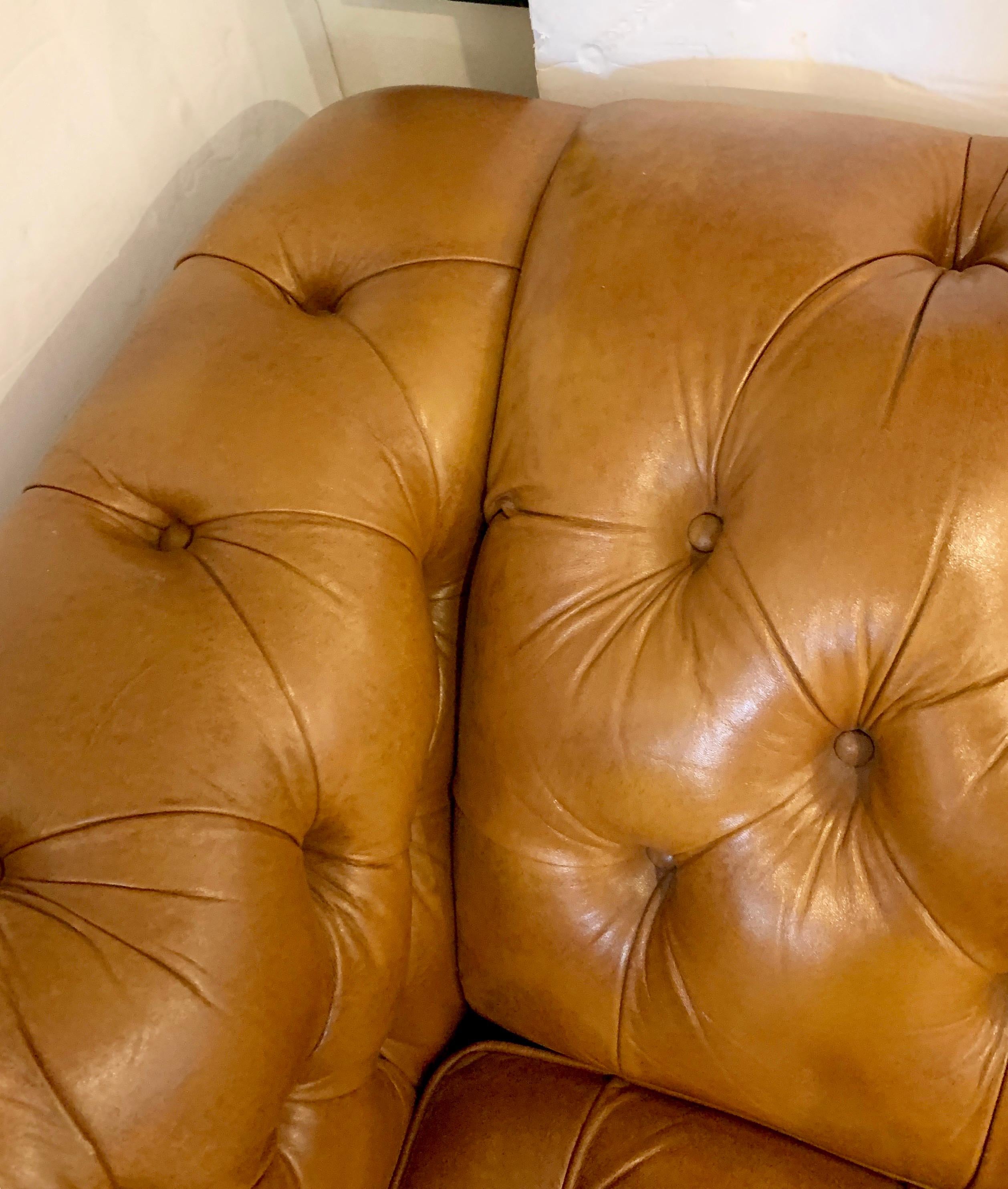 Mid-20th Century English Leather Chesterfield Sleeper Sofa Brass Nailheads