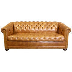 English Leather Chesterfield Sleeper Sofa Brass Nailheads