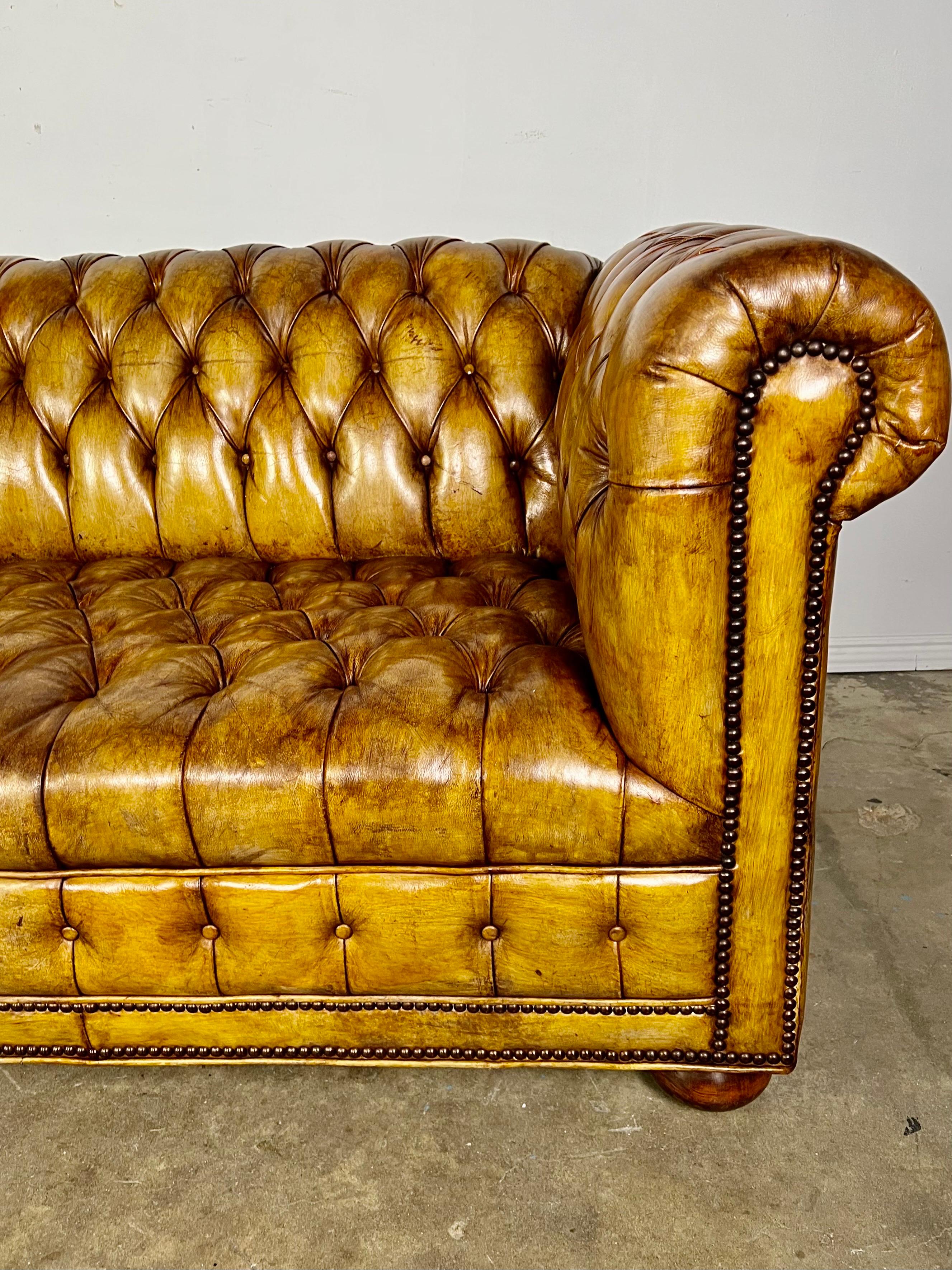 Early 20th Century English Leather Chesterfield Sofa C. 1900’s