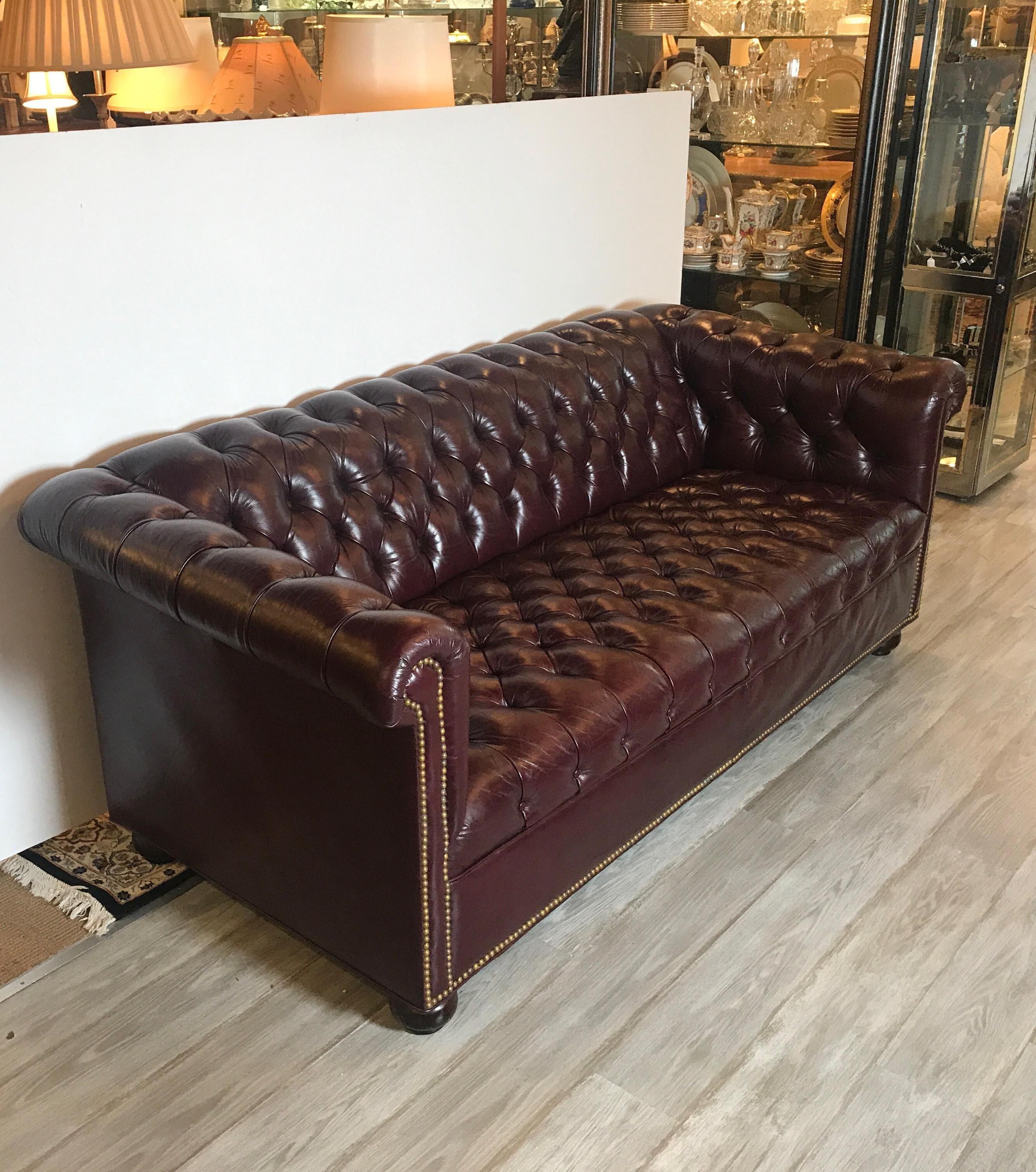 Edwardian English Leather Chesterfield Sofa