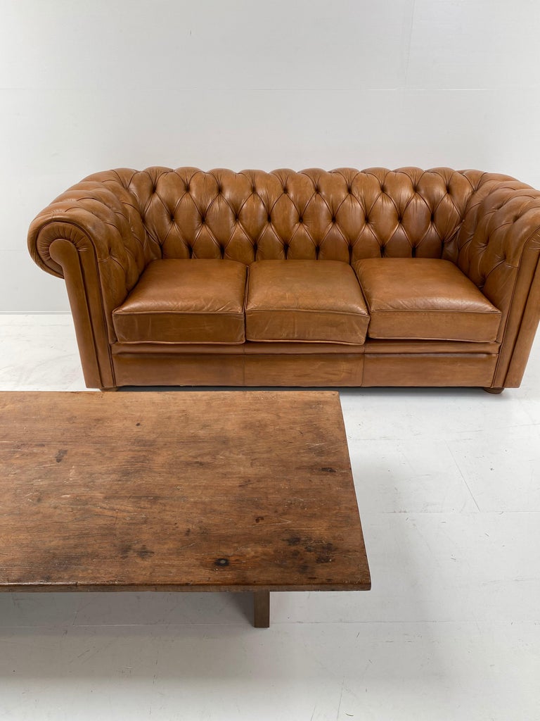 English Leather Chesterfield Sofa in Beautiful Cognac
