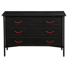 English Leather-Clad 3-Drawer Chest of Drawers with Red Handles