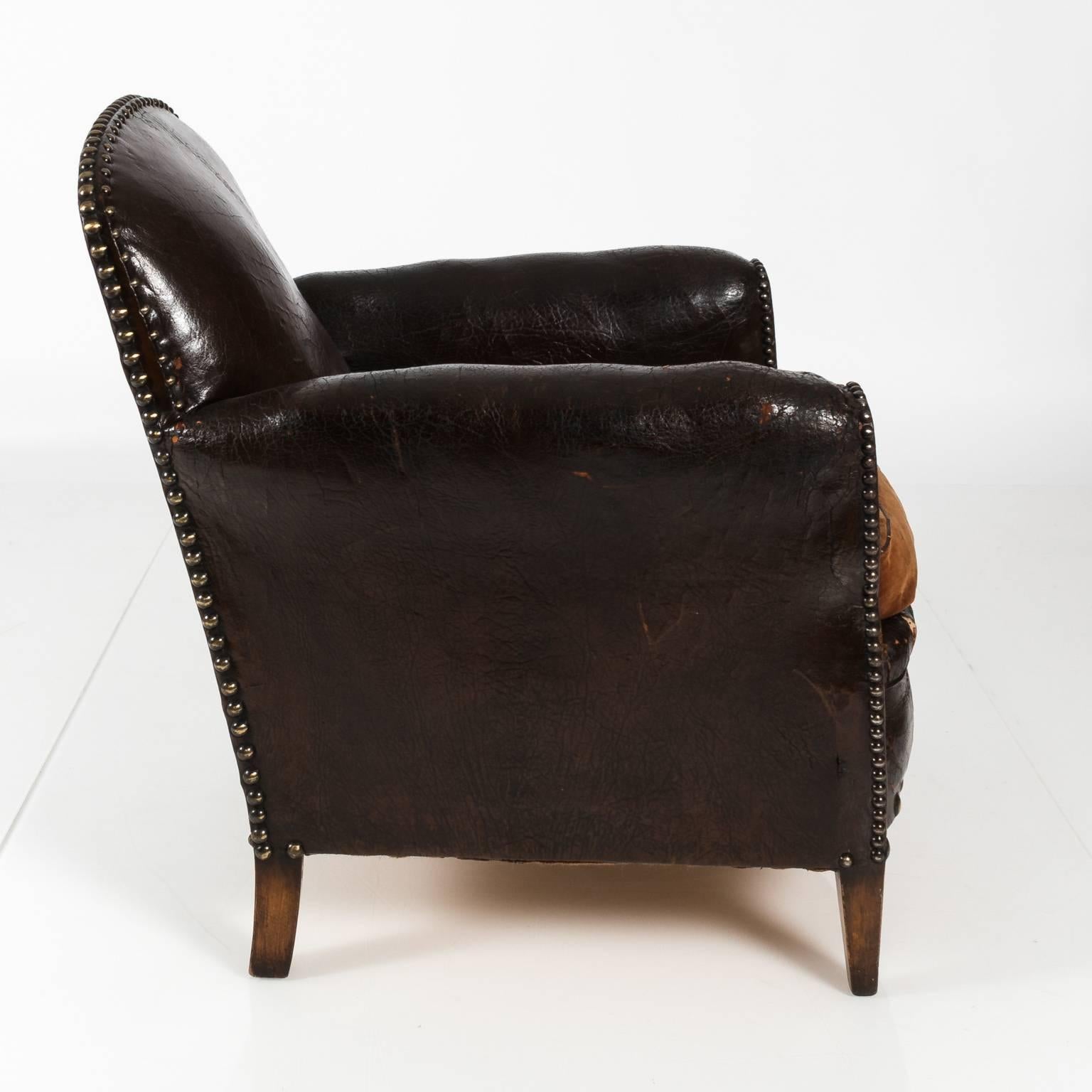 19th Century English Leather Club Chair For Sale
