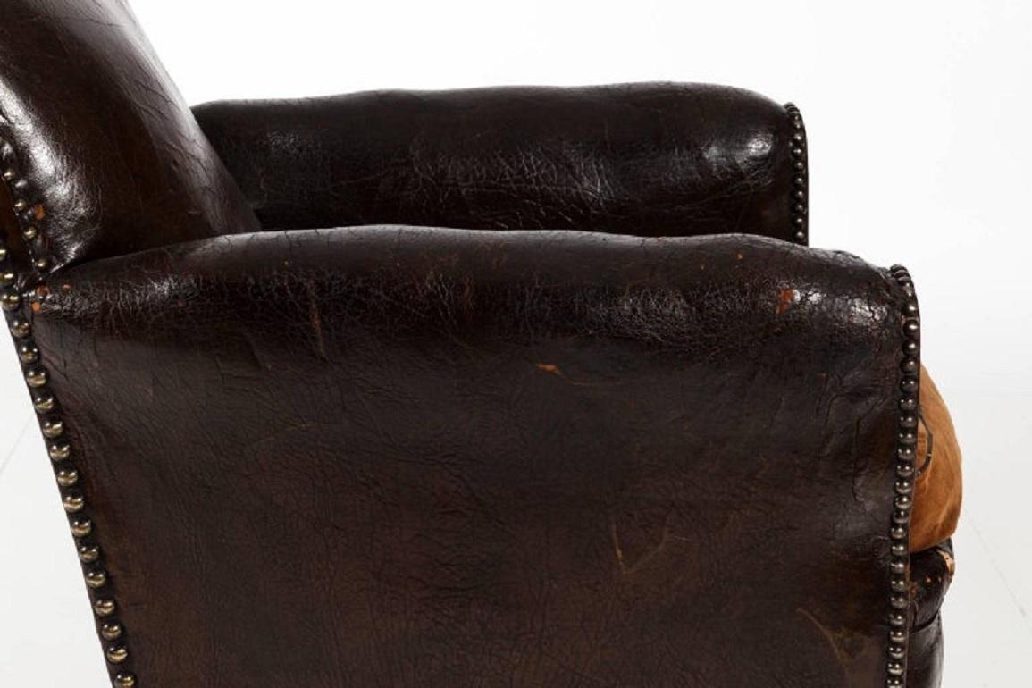 Antique English Club Chair in Whiskey Leather In Distressed Condition In South Salem, NY