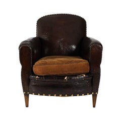 Antique English Club Chair in Whiskey Leather