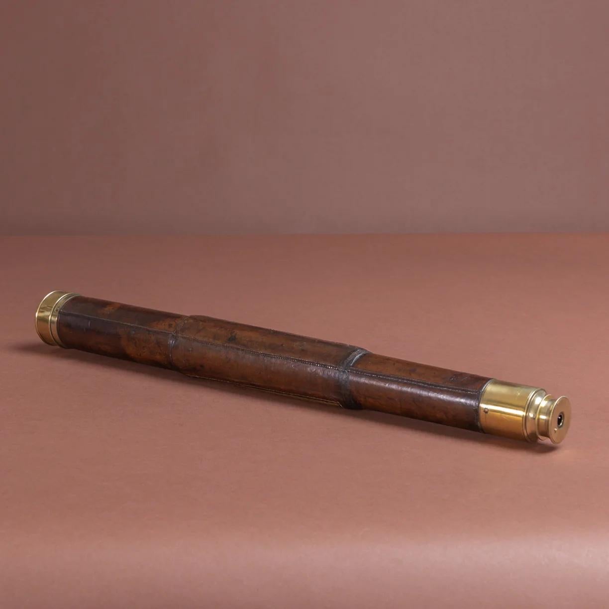 Mid-19th Century English Leather Covered Naval Telescope, circa 1850 For Sale