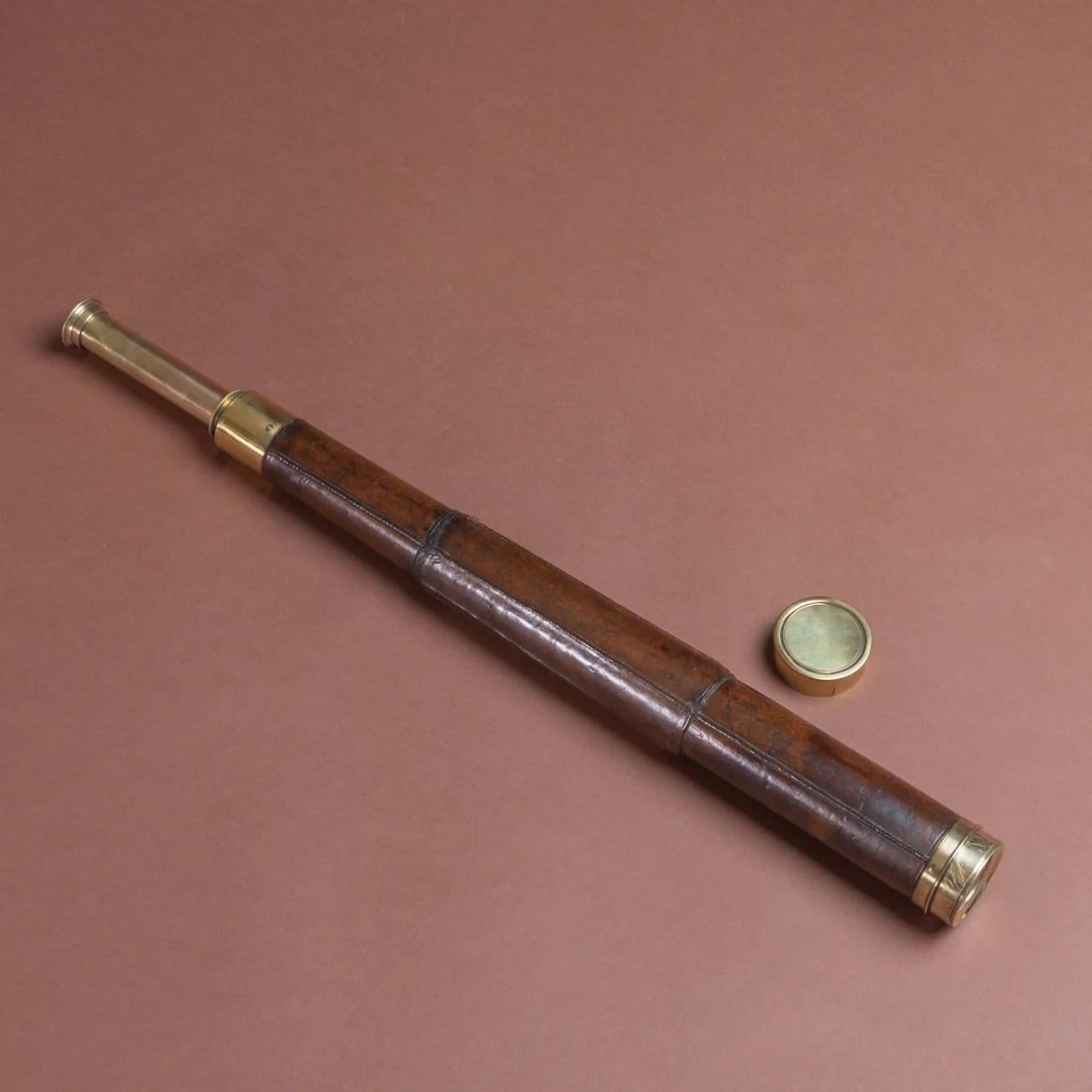 Brass English Leather Covered Naval Telescope, circa 1850 For Sale