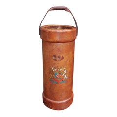 Vintage English Royal Navy Leather Gun Charge Carrier with Coat of Arms, Circa 1840