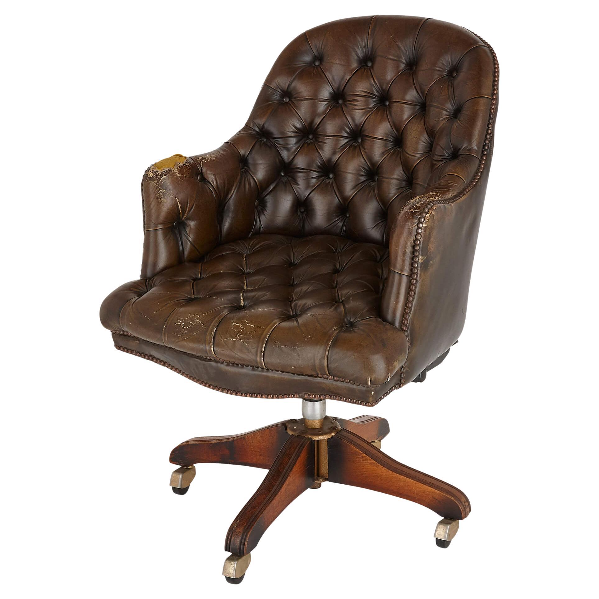 English Leather Desk Chair in the Georgian Style For Sale