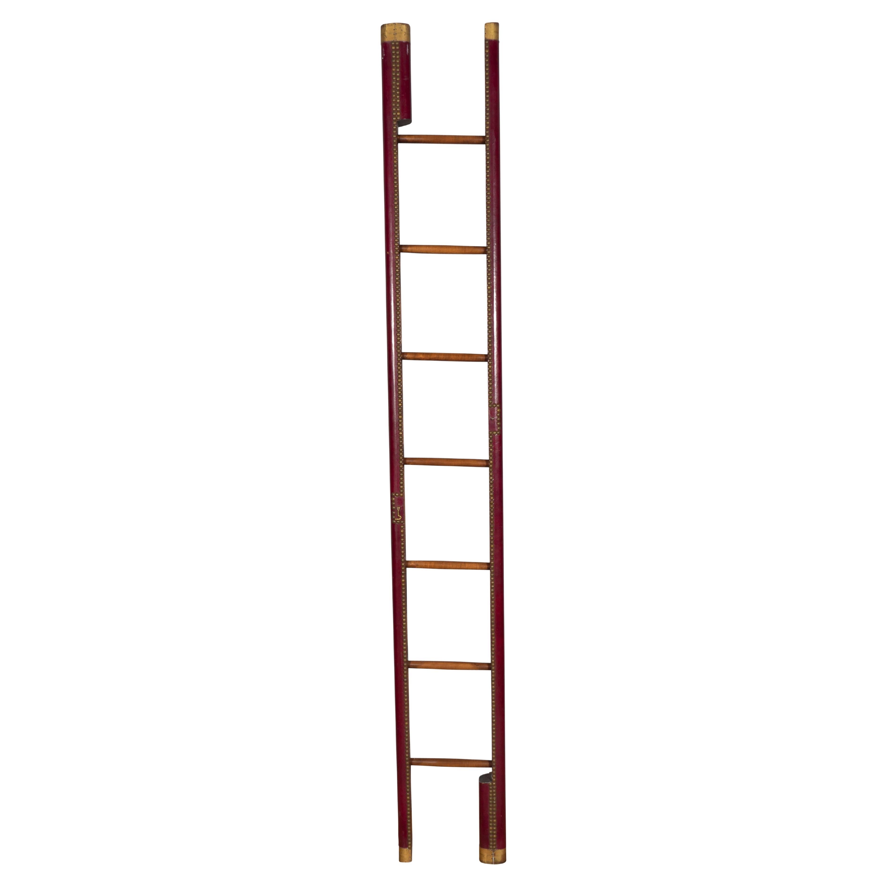 English Leather Folding Stick Ladder For Sale