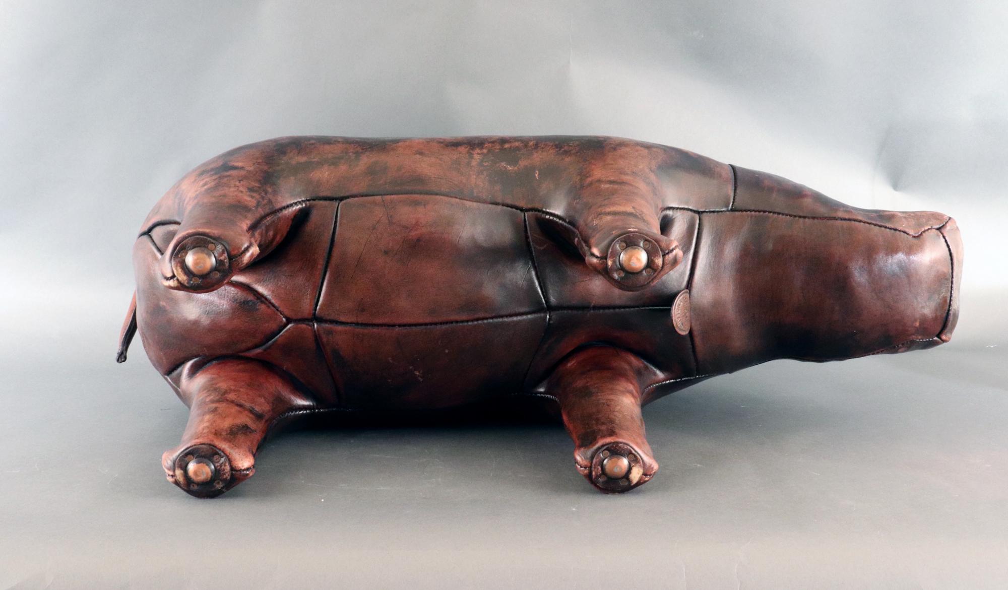 English Leather Footstool in the form of a Hippo, Jancraft for Dimitri Omersa For Sale 2