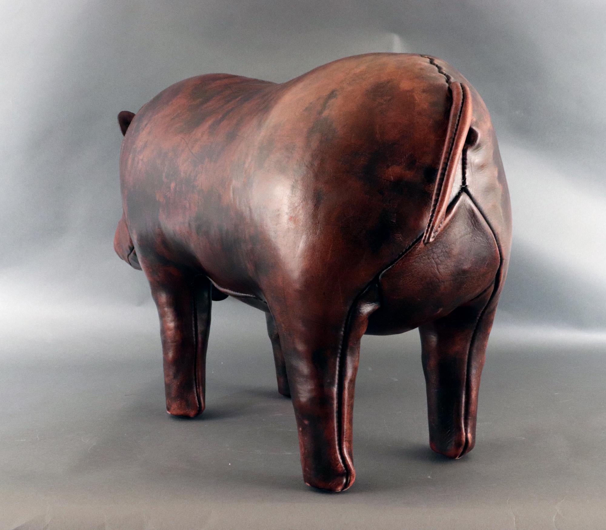 Mid-Century Modern English Leather Footstool in the form of a Hippo, Jancraft for Dimitri Omersa For Sale