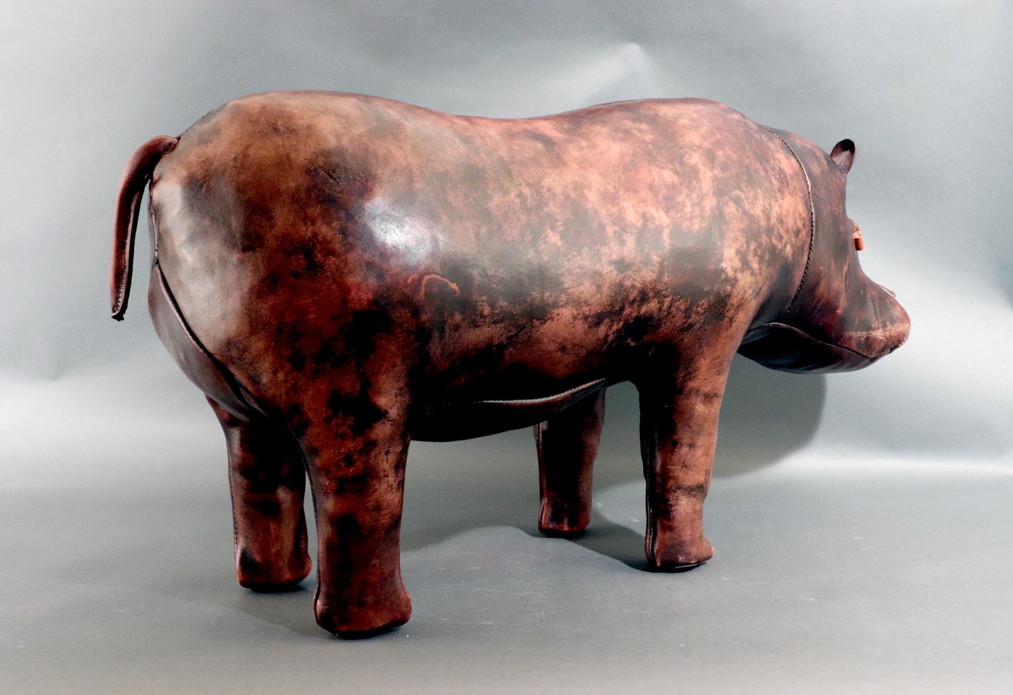 English Leather Footstool in the form of a Hippo, Jancraft for Dimitri Omersa In Good Condition In Downingtown, PA