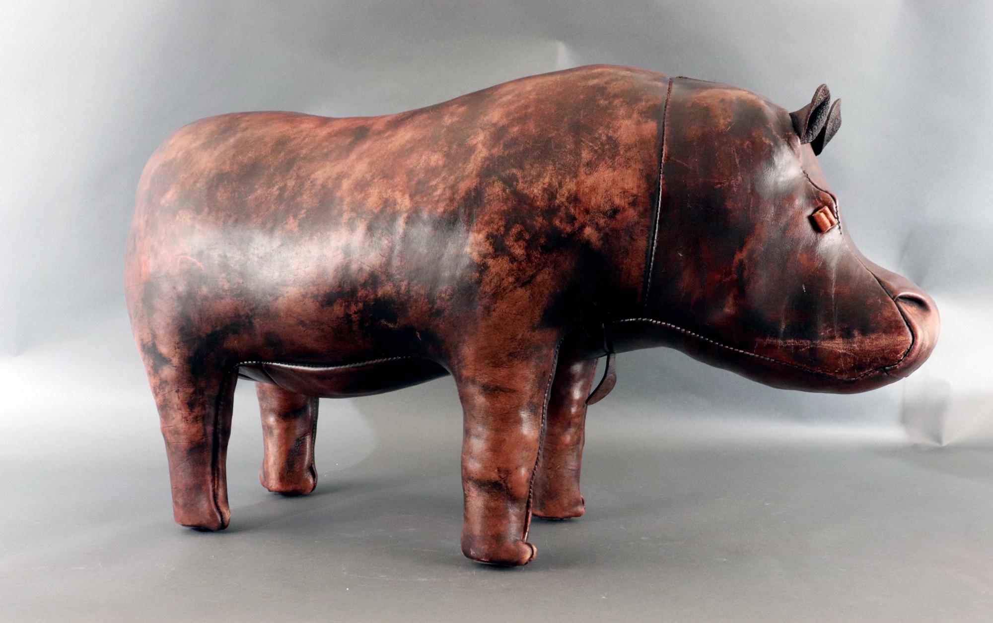 Mid-20th Century English Leather Footstool in the form of a Hippo, Jancraft for Dimitri Omersa