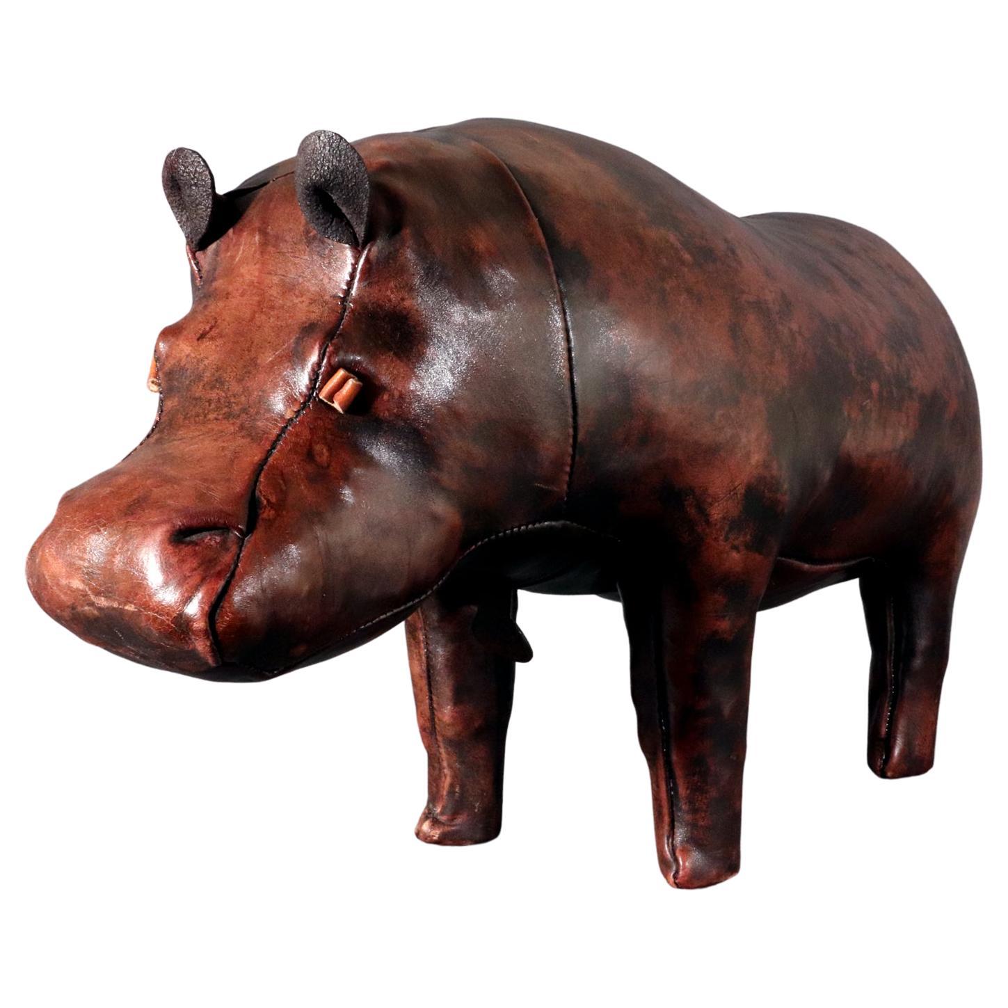 English Leather Footstool in the form of a Hippo, Jancraft for Dimitri Omersa For Sale