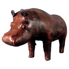 Vintage English Leather Footstool in the form of a Hippo, Jancraft for Dimitri Omersa