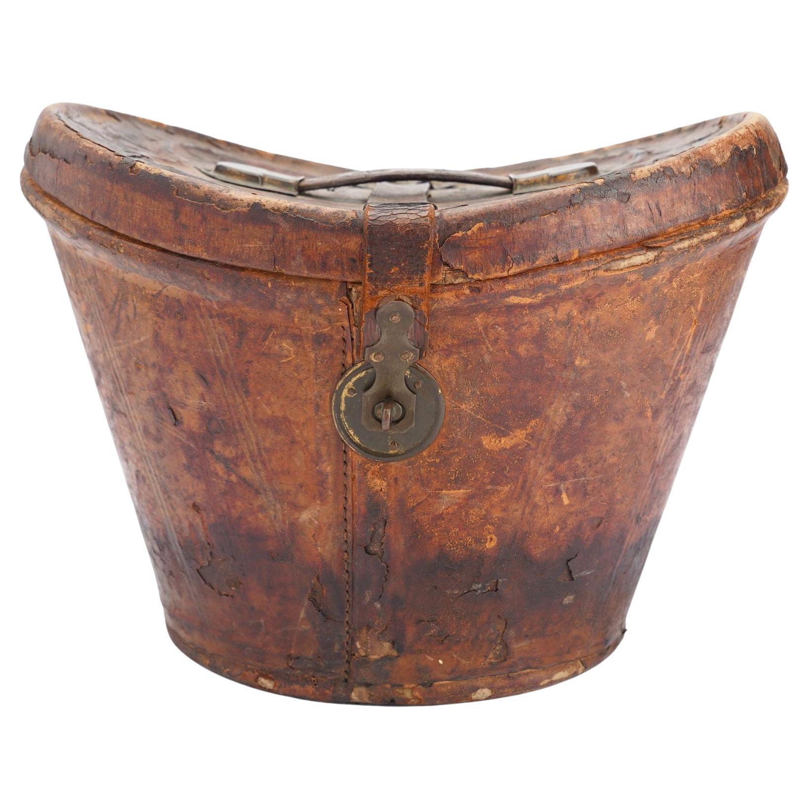 English leather hat box for a man’s wide brim top hat, 1830-40