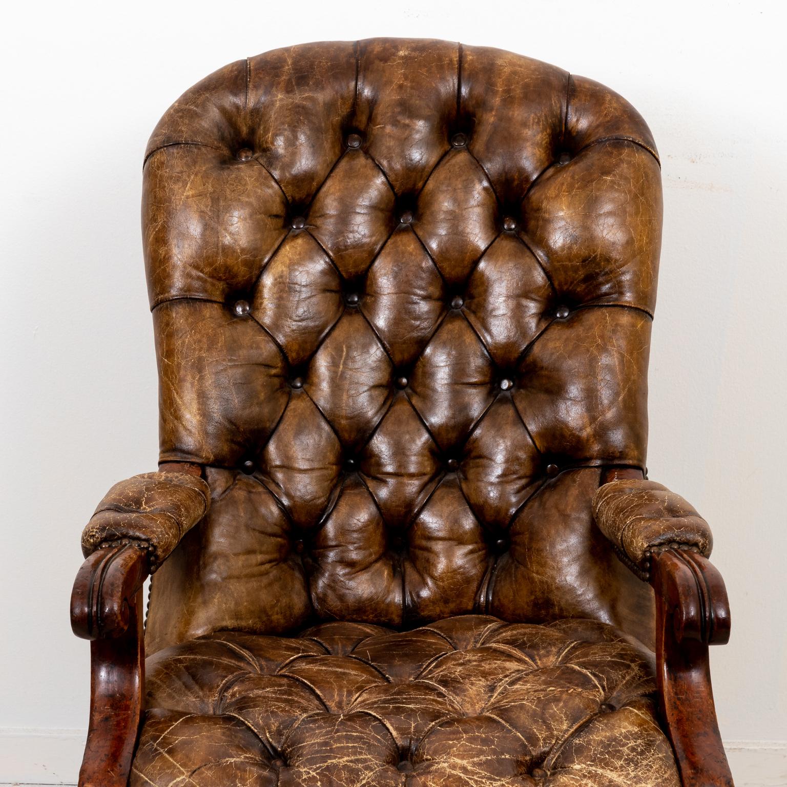 William IV English Leather Library Chair