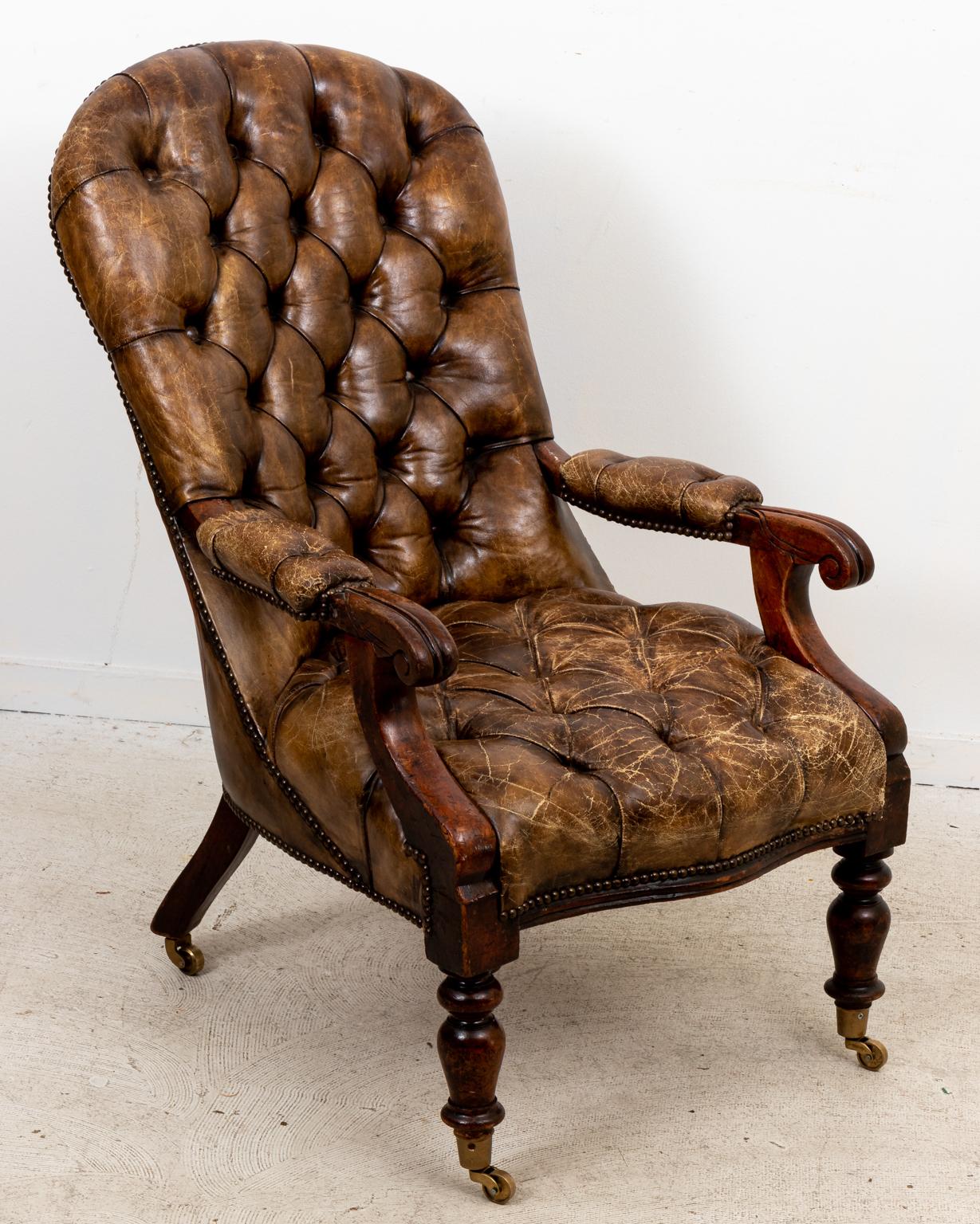 English Leather Library Chair In Good Condition In Stamford, CT