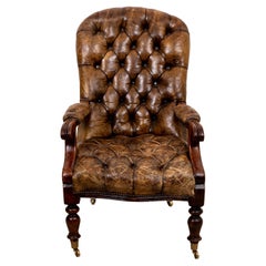 Antique English Leather Library Chair