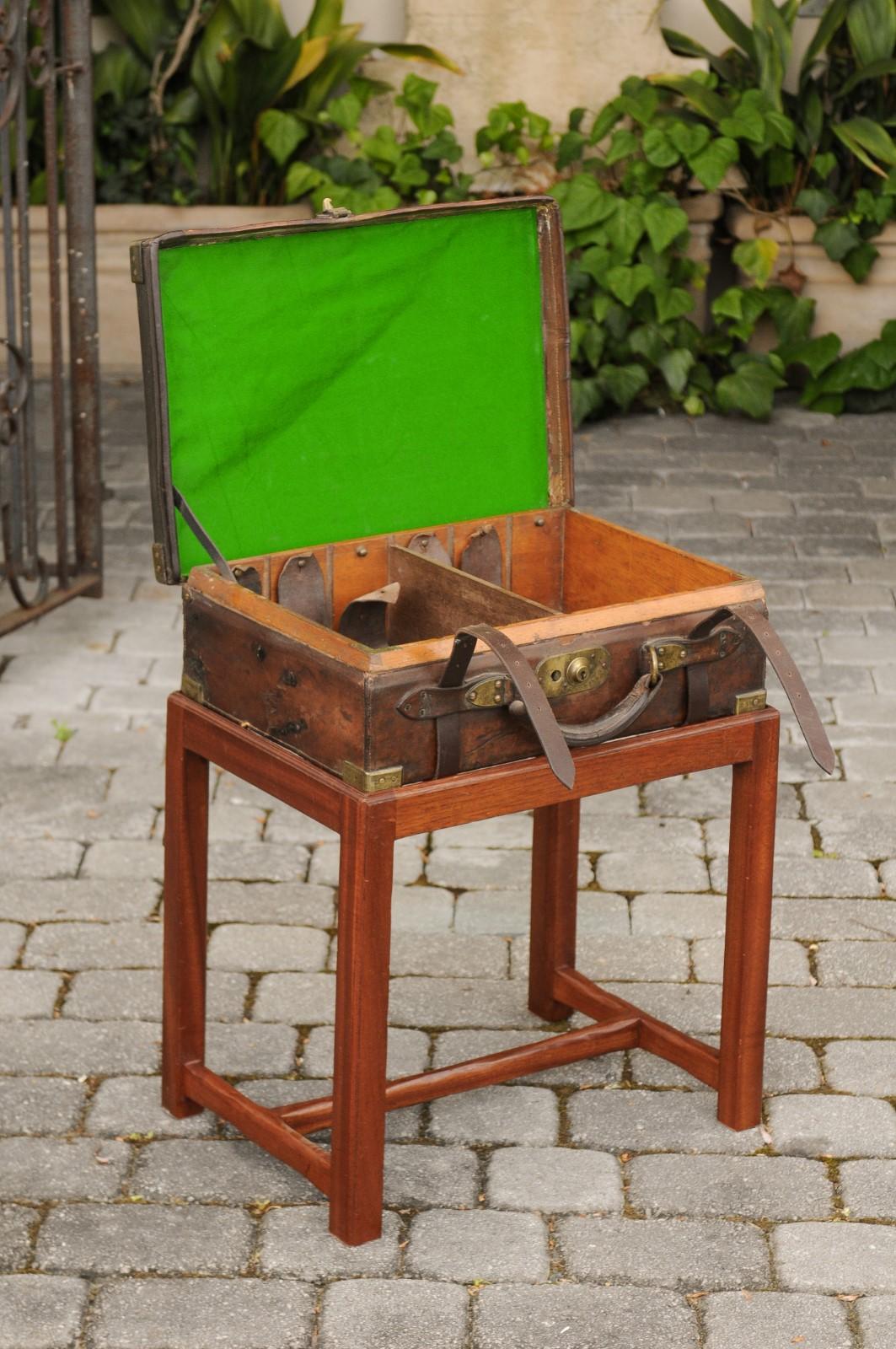 English Leather Shell Box on Rectangular Mahogany Custom Stand, circa 1880 For Sale 5