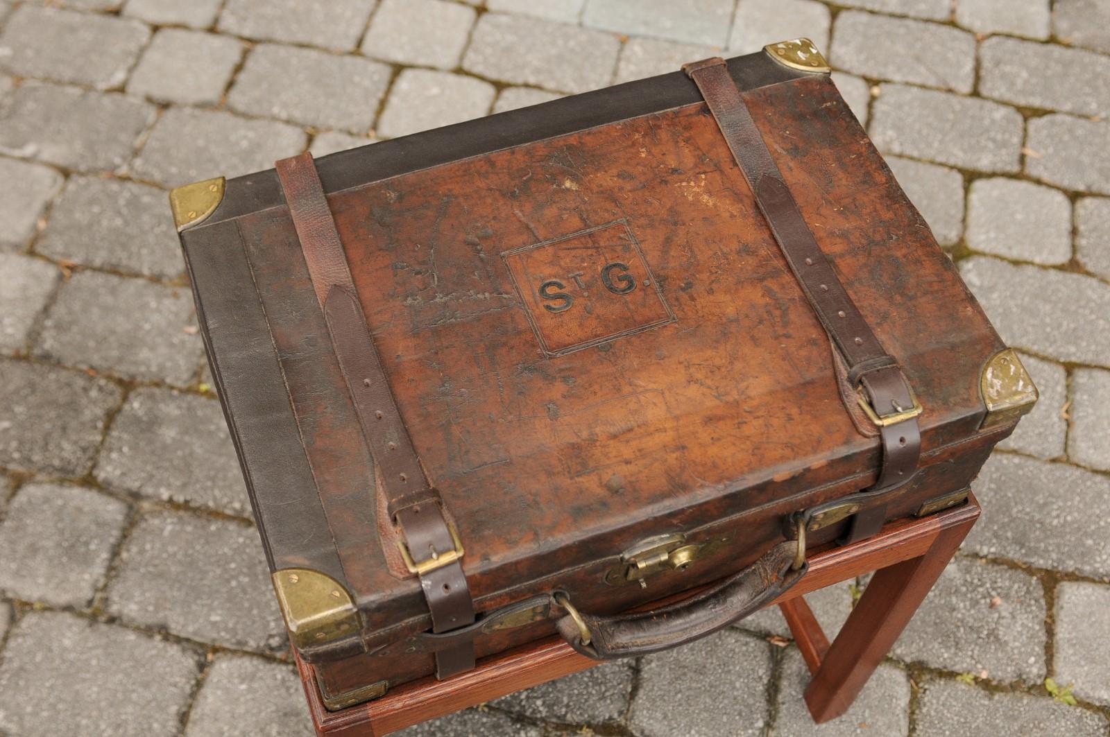 Wood English Leather Shell Box on Rectangular Mahogany Custom Stand, circa 1880 For Sale