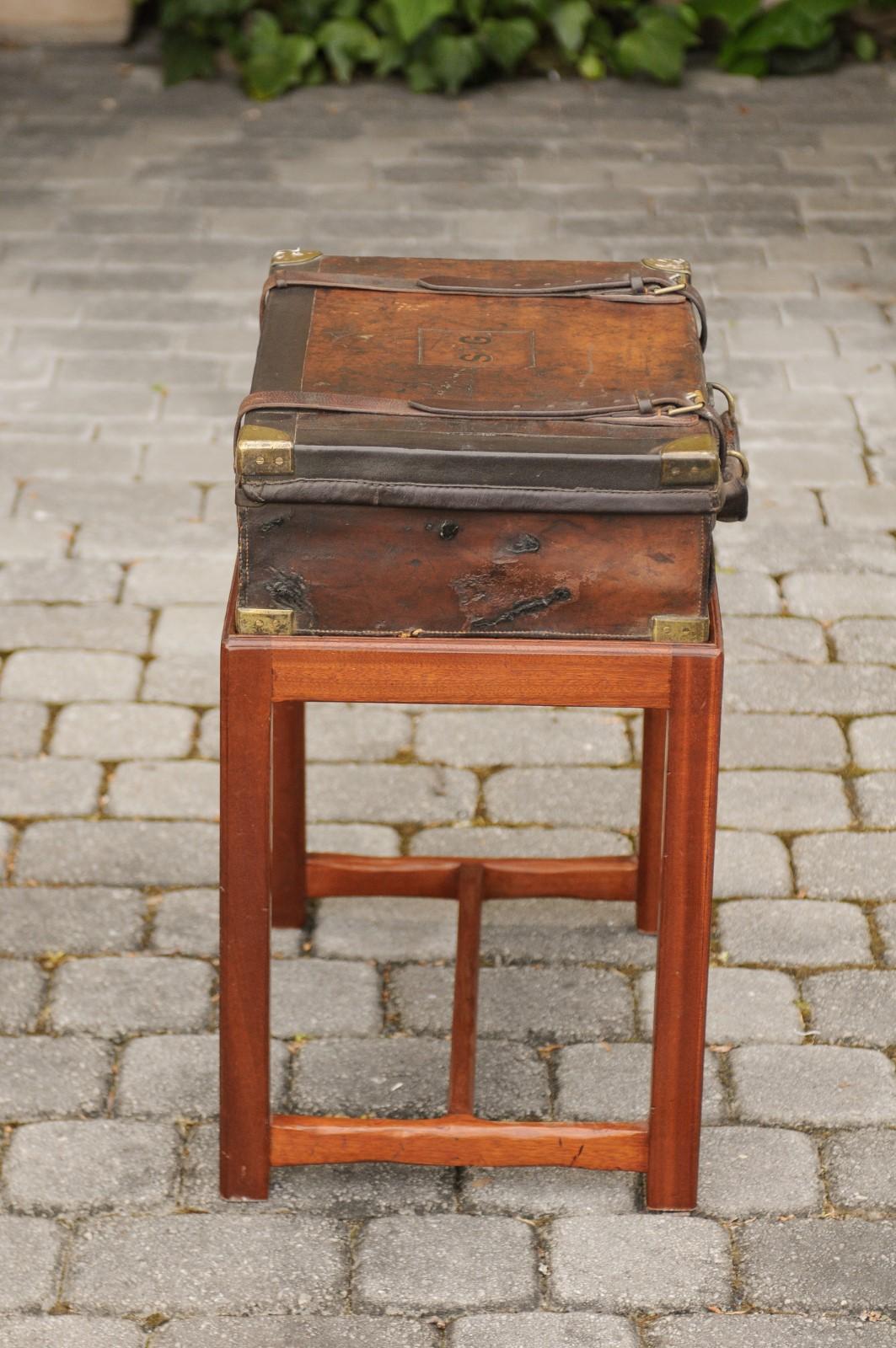 English Leather Shell Box on Rectangular Mahogany Custom Stand, circa 1880 For Sale 1