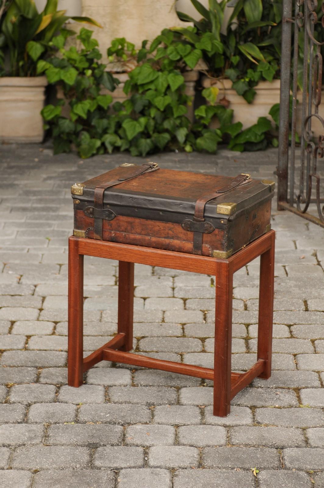 English Leather Shell Box on Rectangular Mahogany Custom Stand, circa 1880 For Sale 2