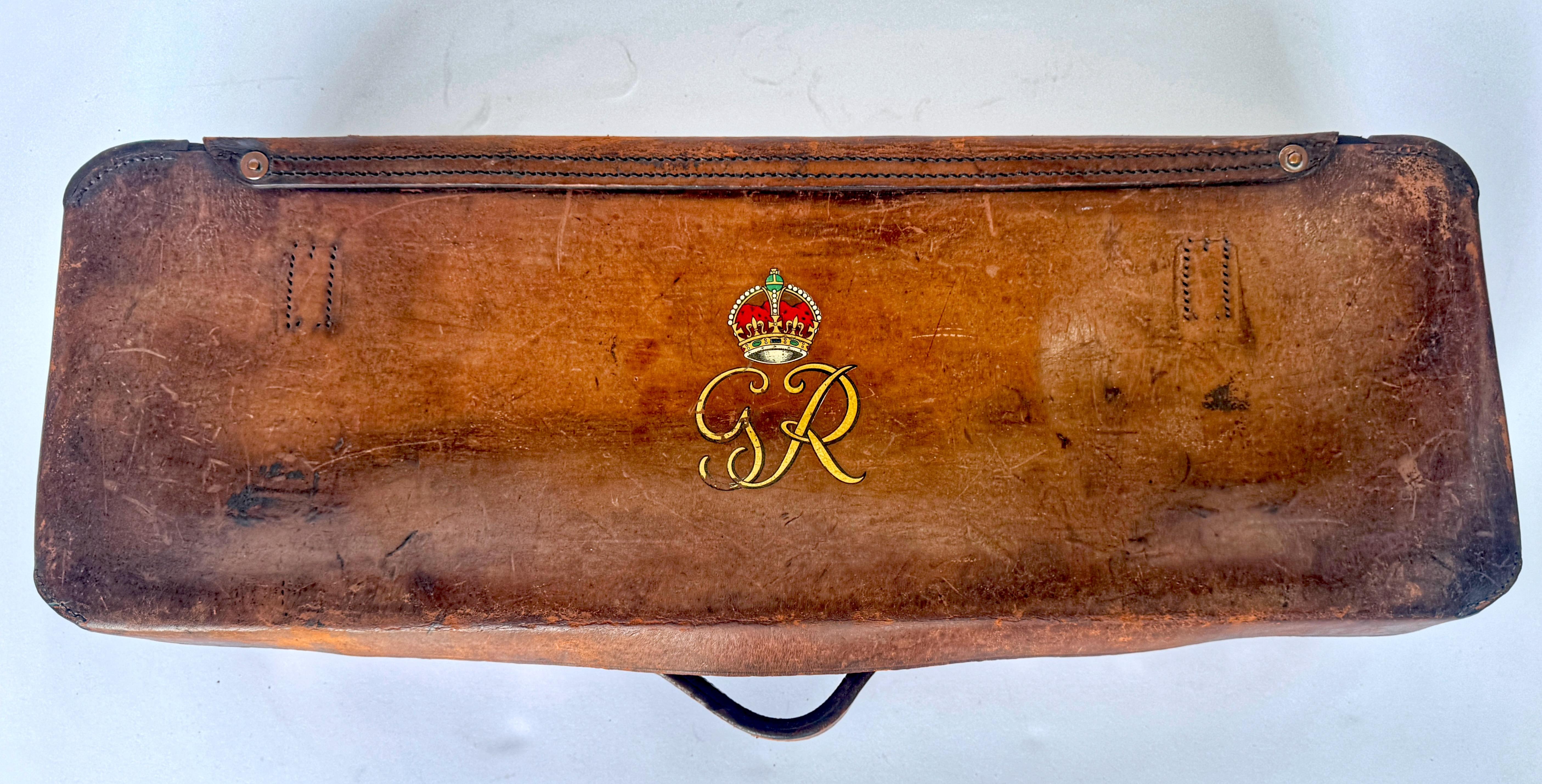 Gilt English Leather Sportsmans Case with King George V Cypher
