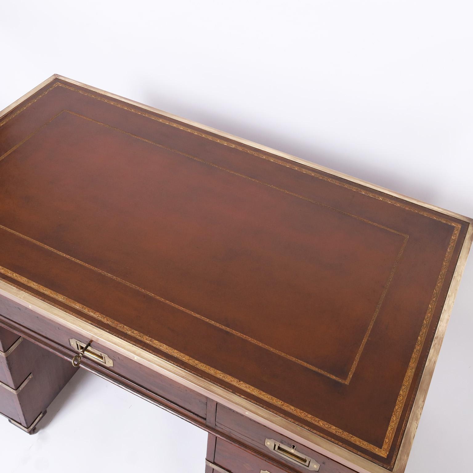 English Leather Top Campaign Desk In Good Condition In Palm Beach, FL