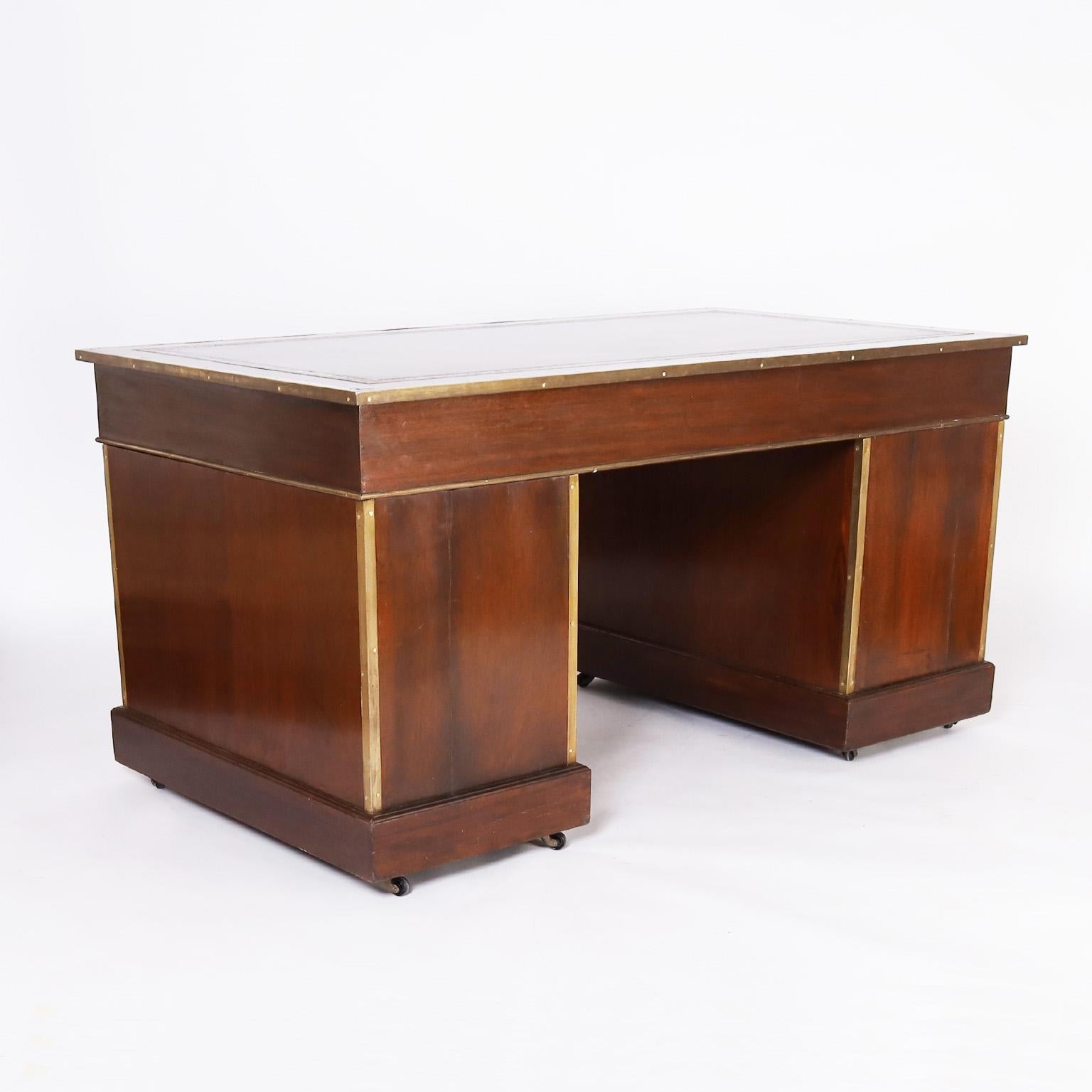 English Leather Top Campaign Desk In Good Condition In Palm Beach, FL