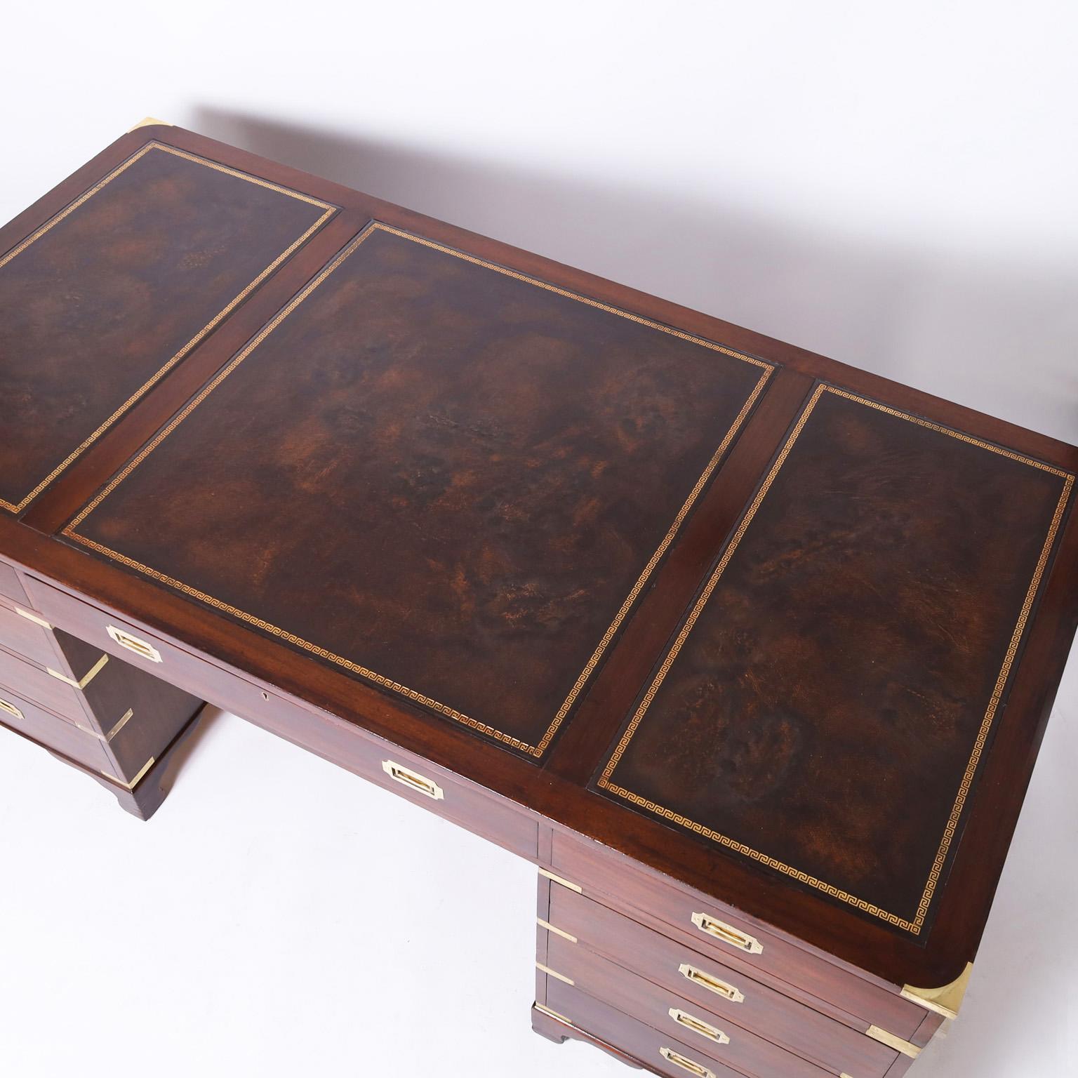 20th Century English Leather Top Campaign Desk