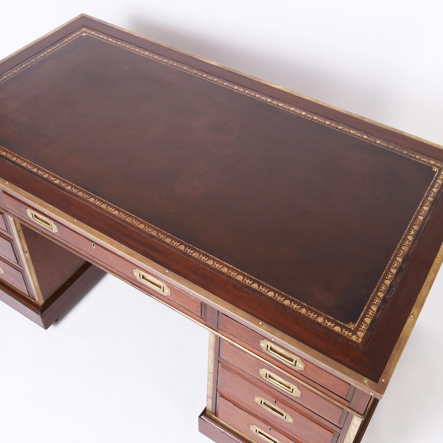 19th Century English Leather Top Campaign Desk