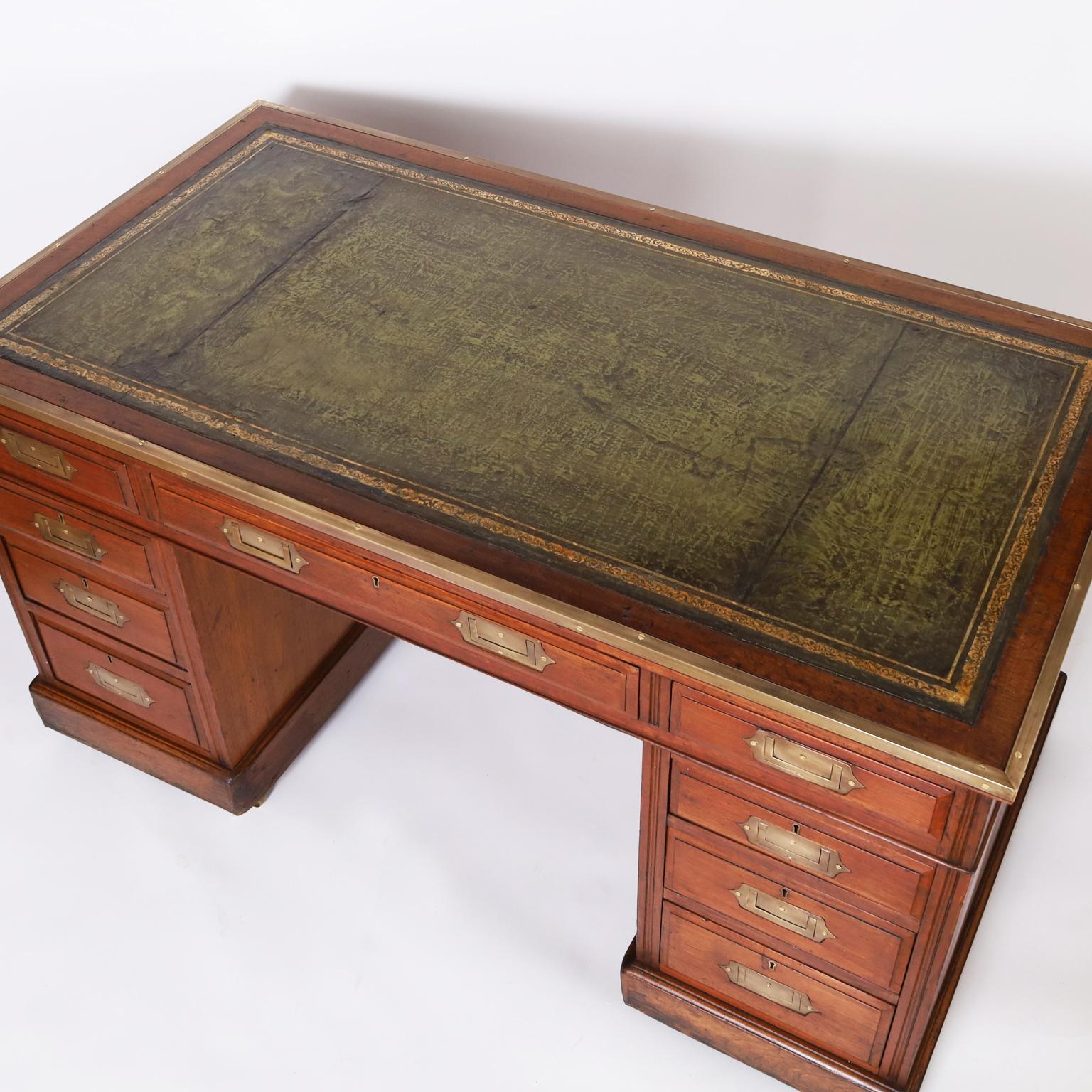 19th Century English Leather Top Campaign Desk For Sale