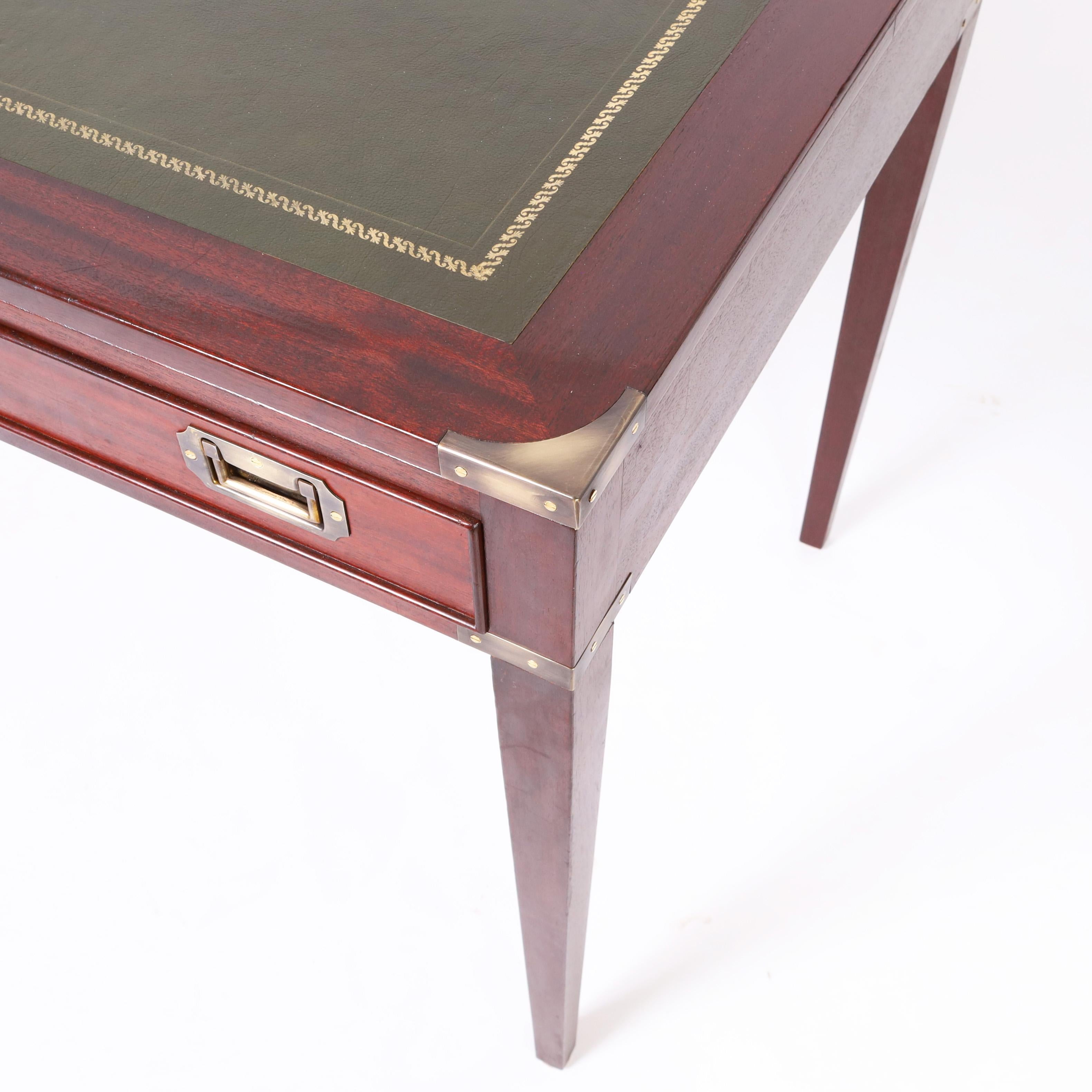 English Leather Top Campaign Style Desk For Sale 2