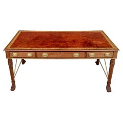 English Leather Top Campaign Style Dual Sided Writing Desk