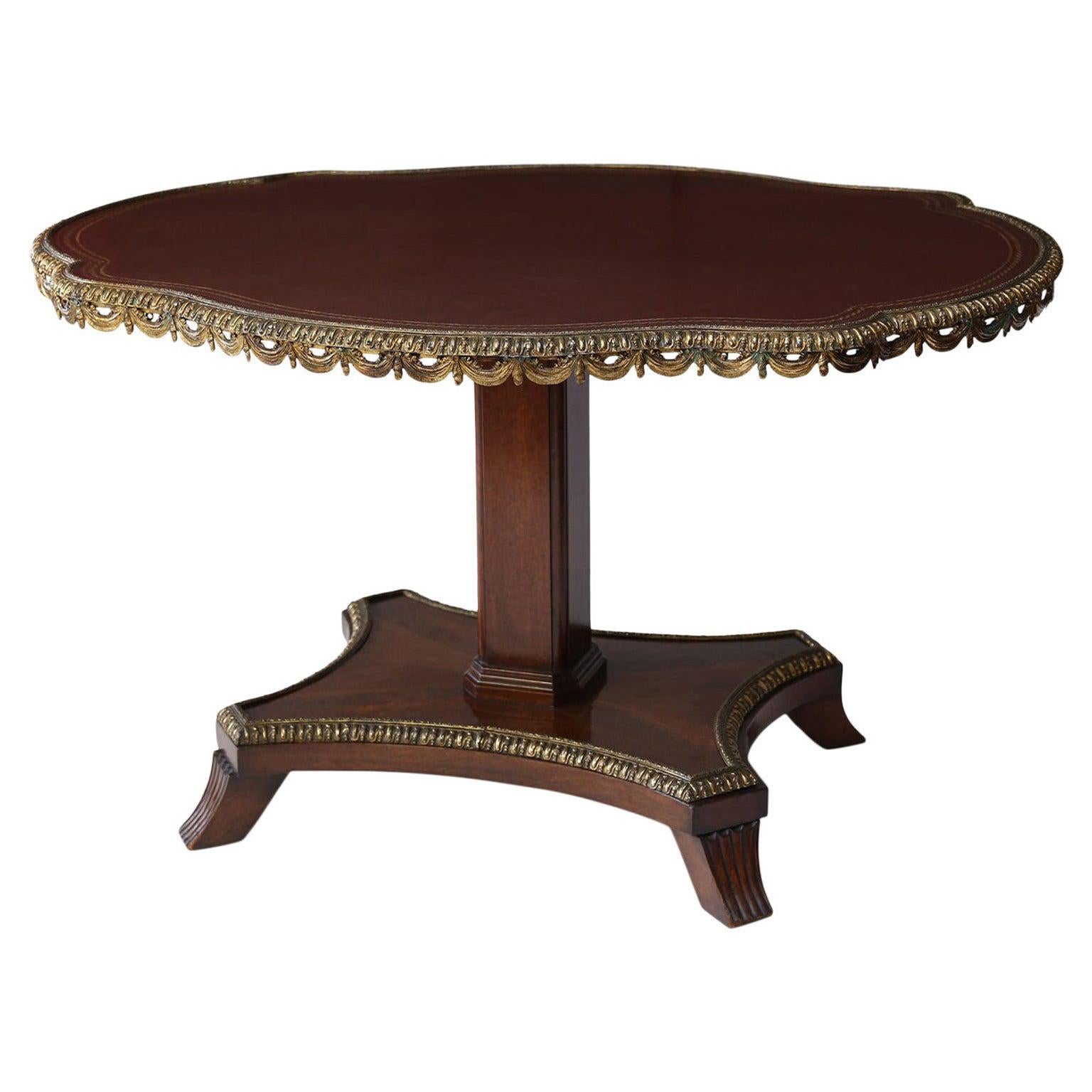 English Leather-Top Center Table in Cuban Mahogany For Sale