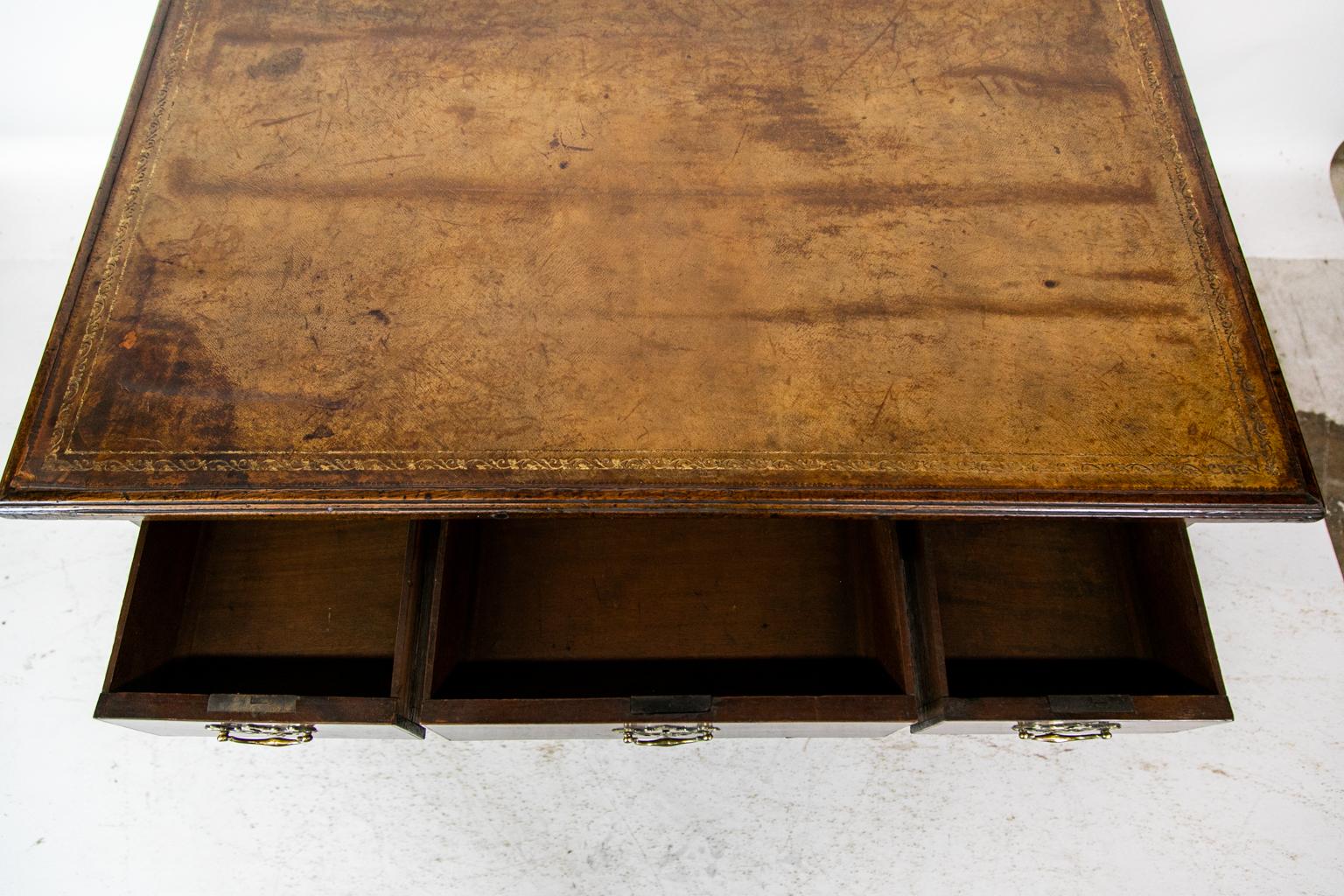 English Leather Top Center Table on Castors For Sale 2