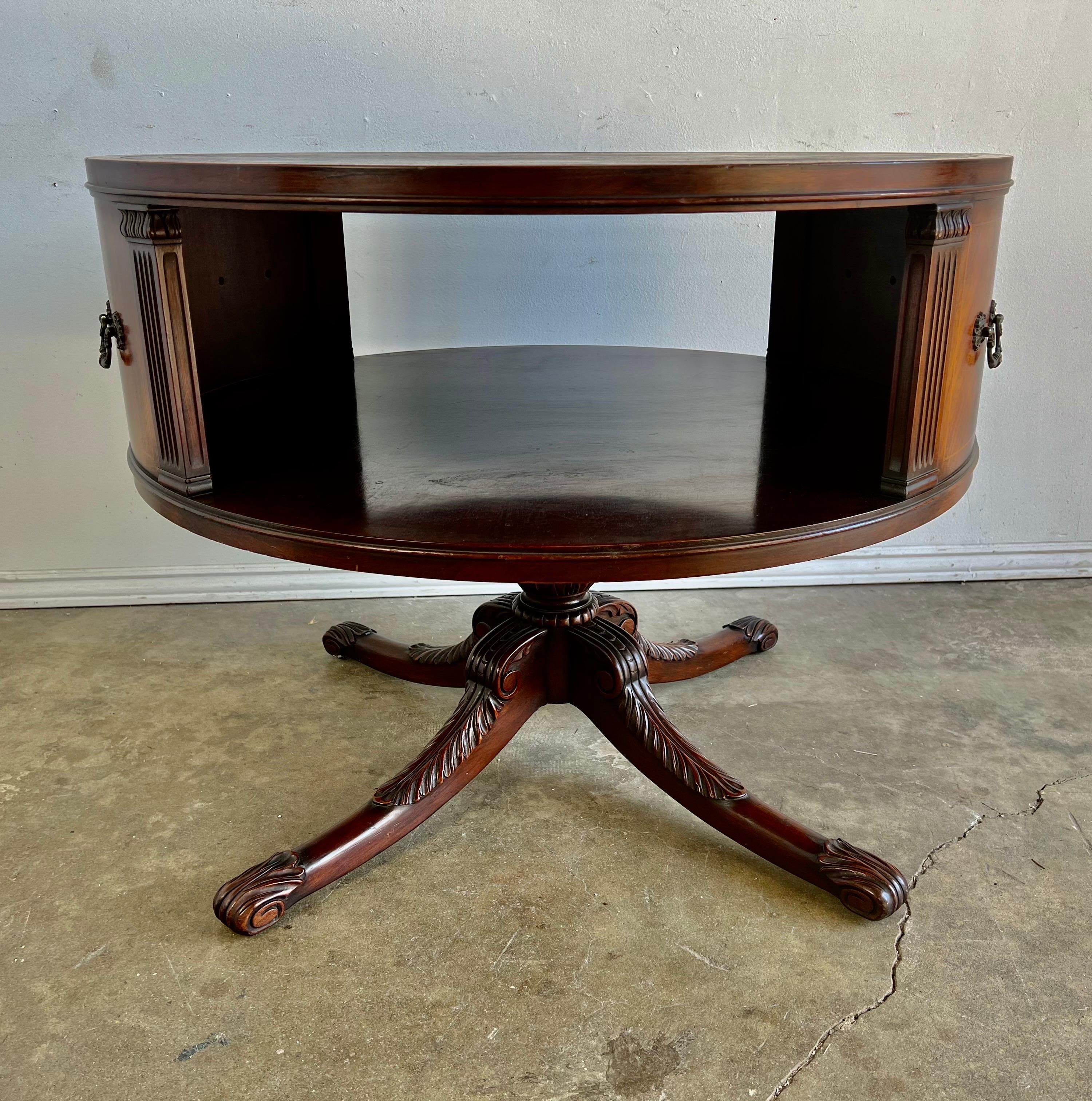 antique round table with leather top