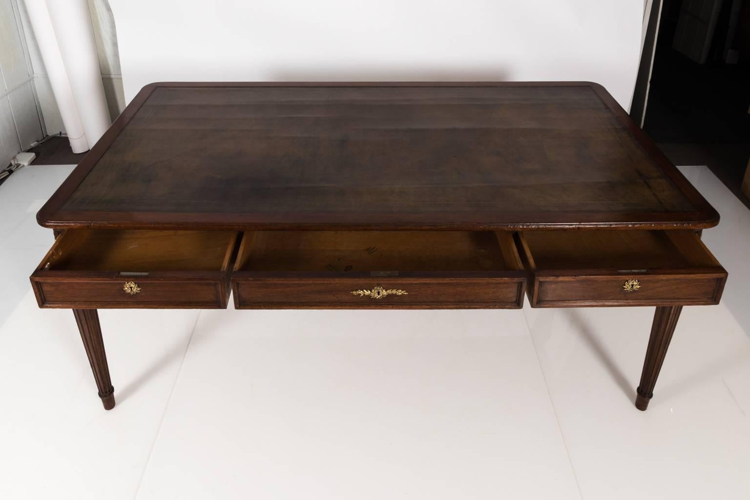 English Leather Top Library Table, circa 1940s 4