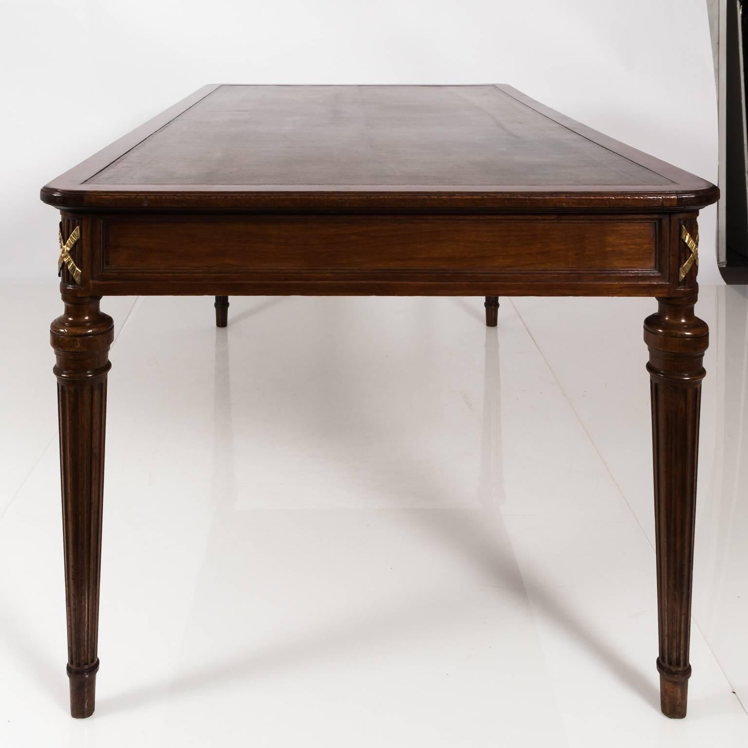 Empire English Leather Top Library Table, circa 1940s