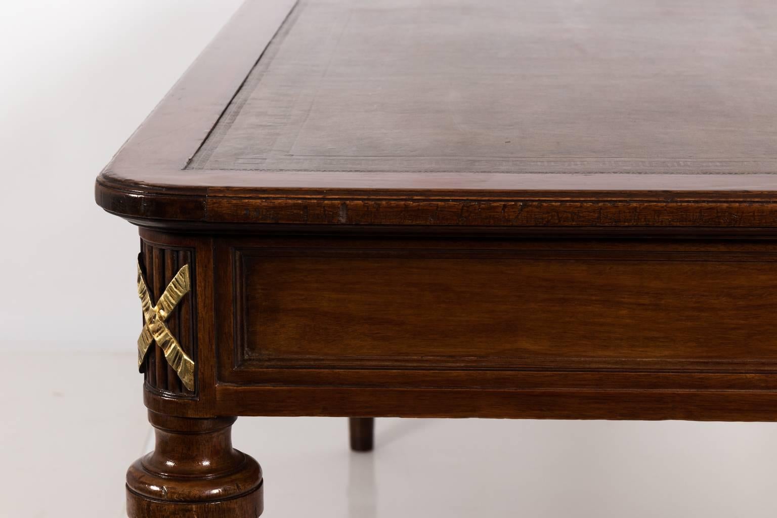 English Leather Top Library Table, circa 1940s In Good Condition In Stamford, CT