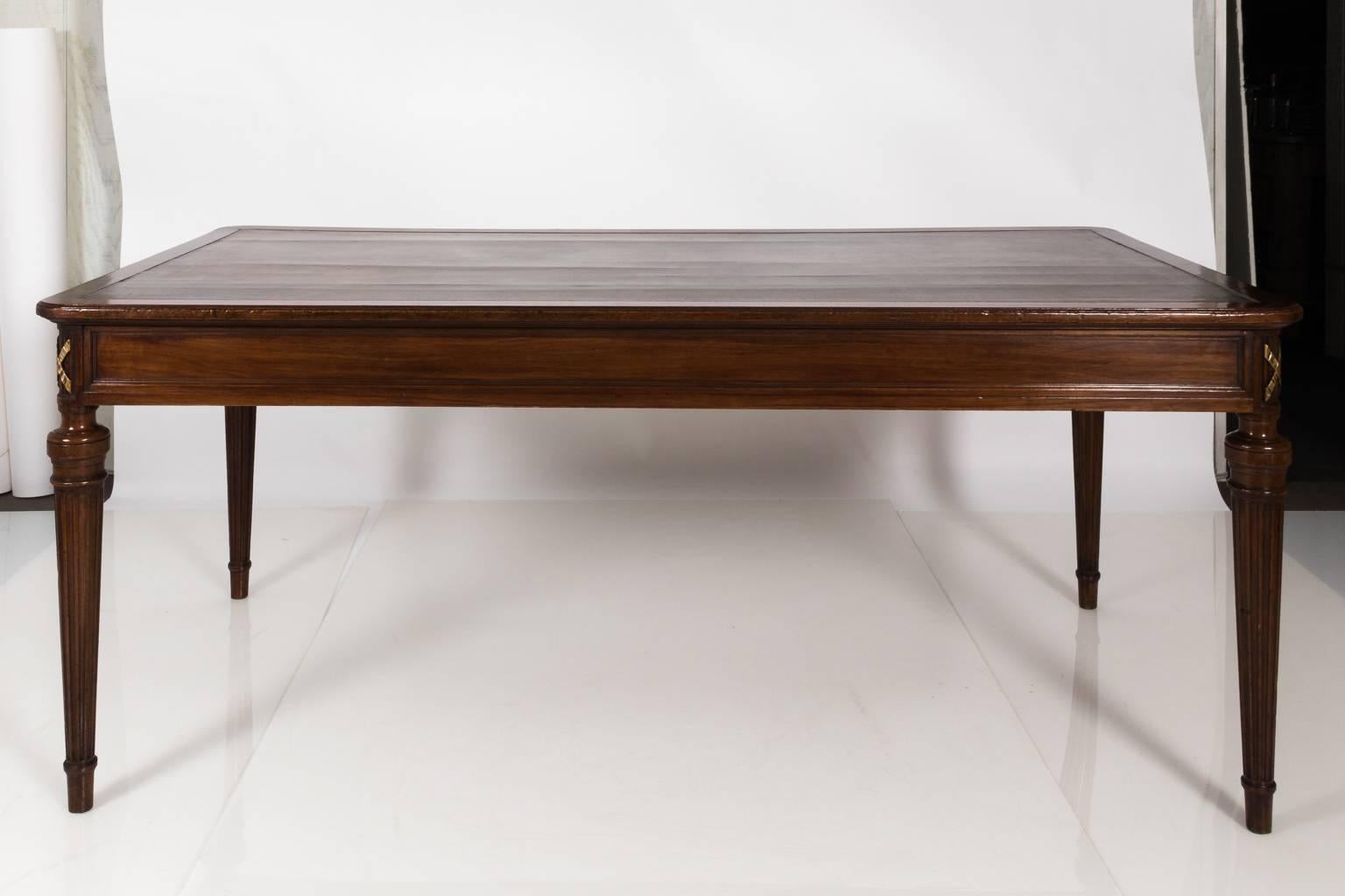 20th Century English Leather Top Library Table, circa 1940s