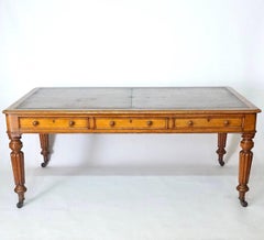English Oak Dual Side Leather Top Library Table of Large Scale, circa 1850