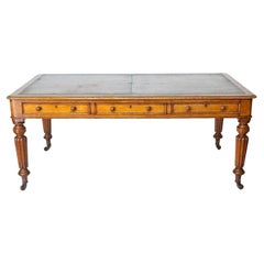 English Double Sided Leather Top Oak Library Table of Large Scale, circa 1850