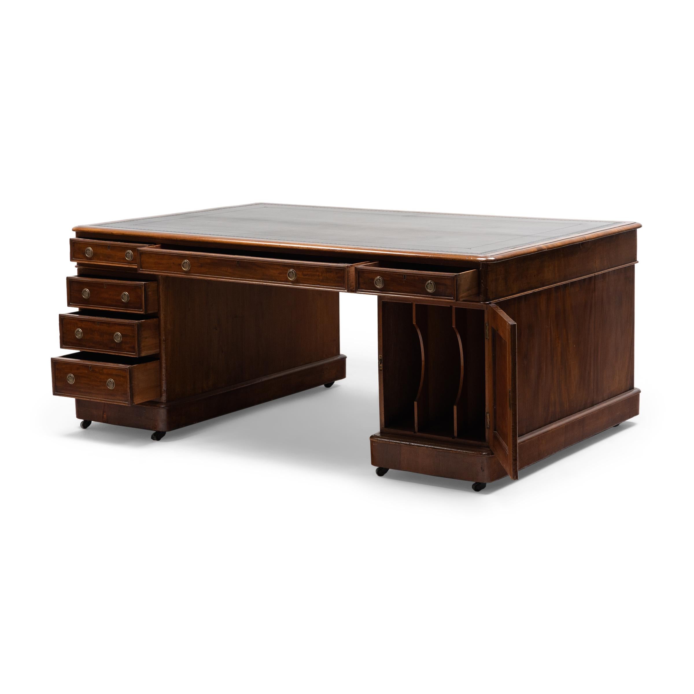 19th Century English Leather Top Partners Desk, c. 1880