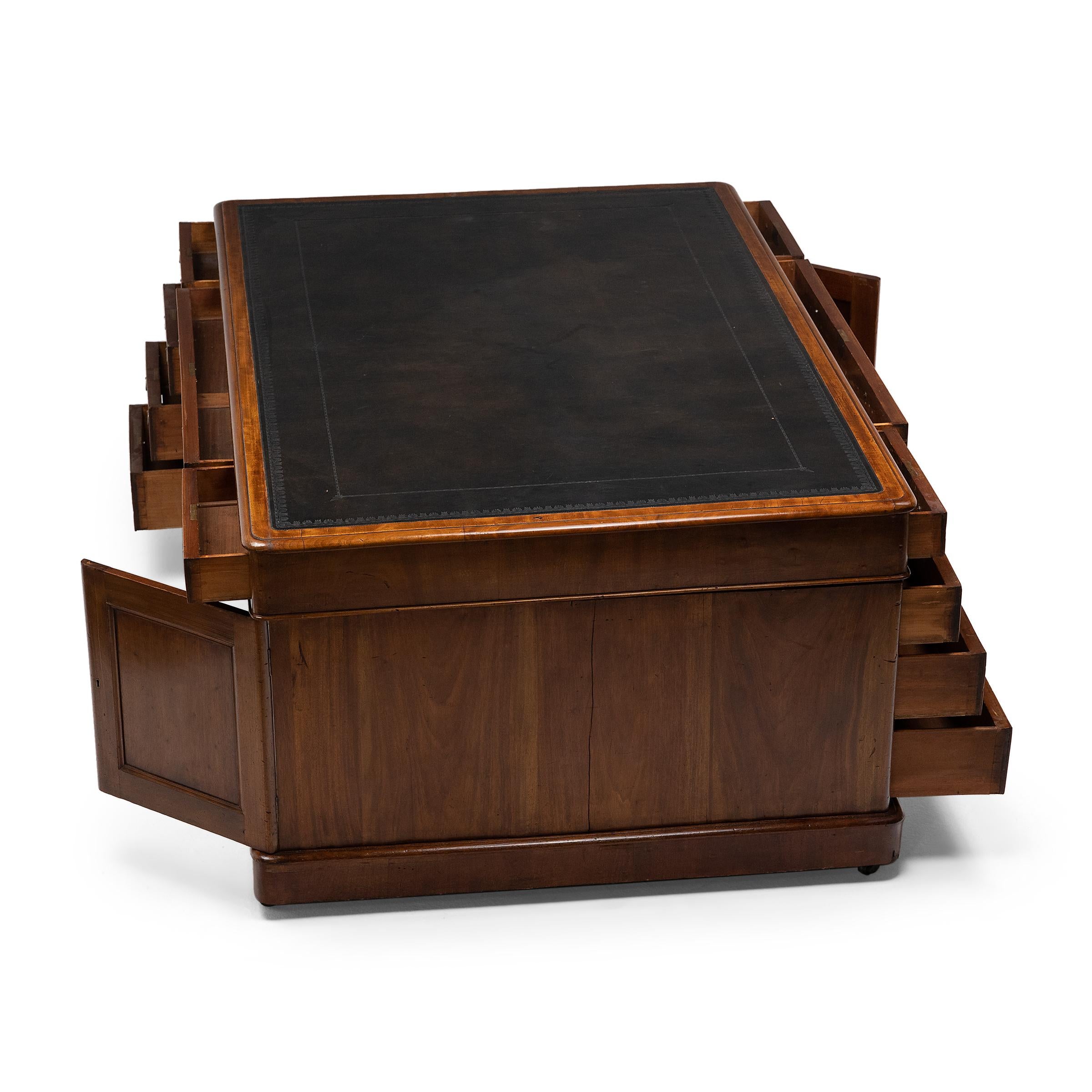Brass English Leather Top Partners Desk, c. 1880
