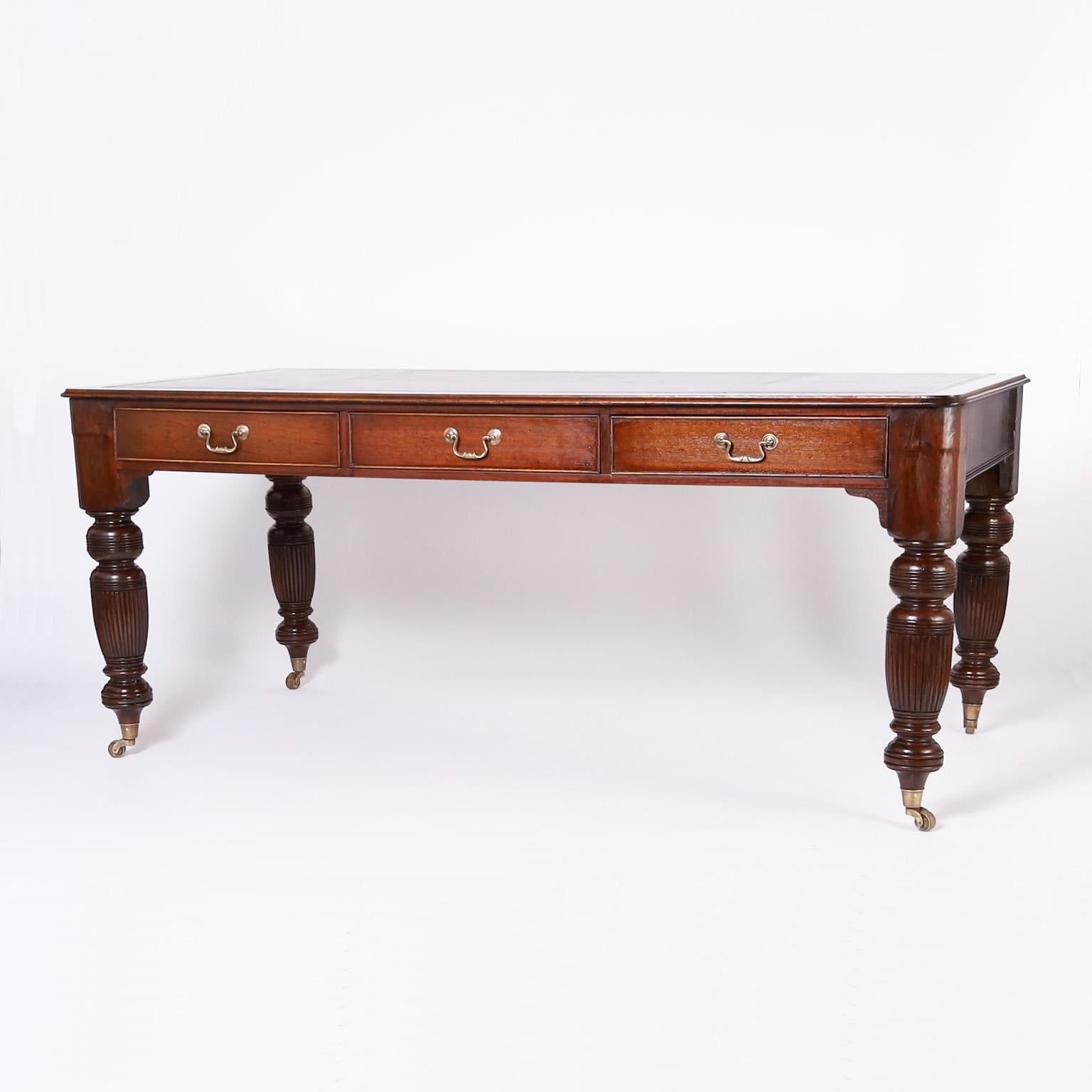 William IV English Leather Top Partners Desk