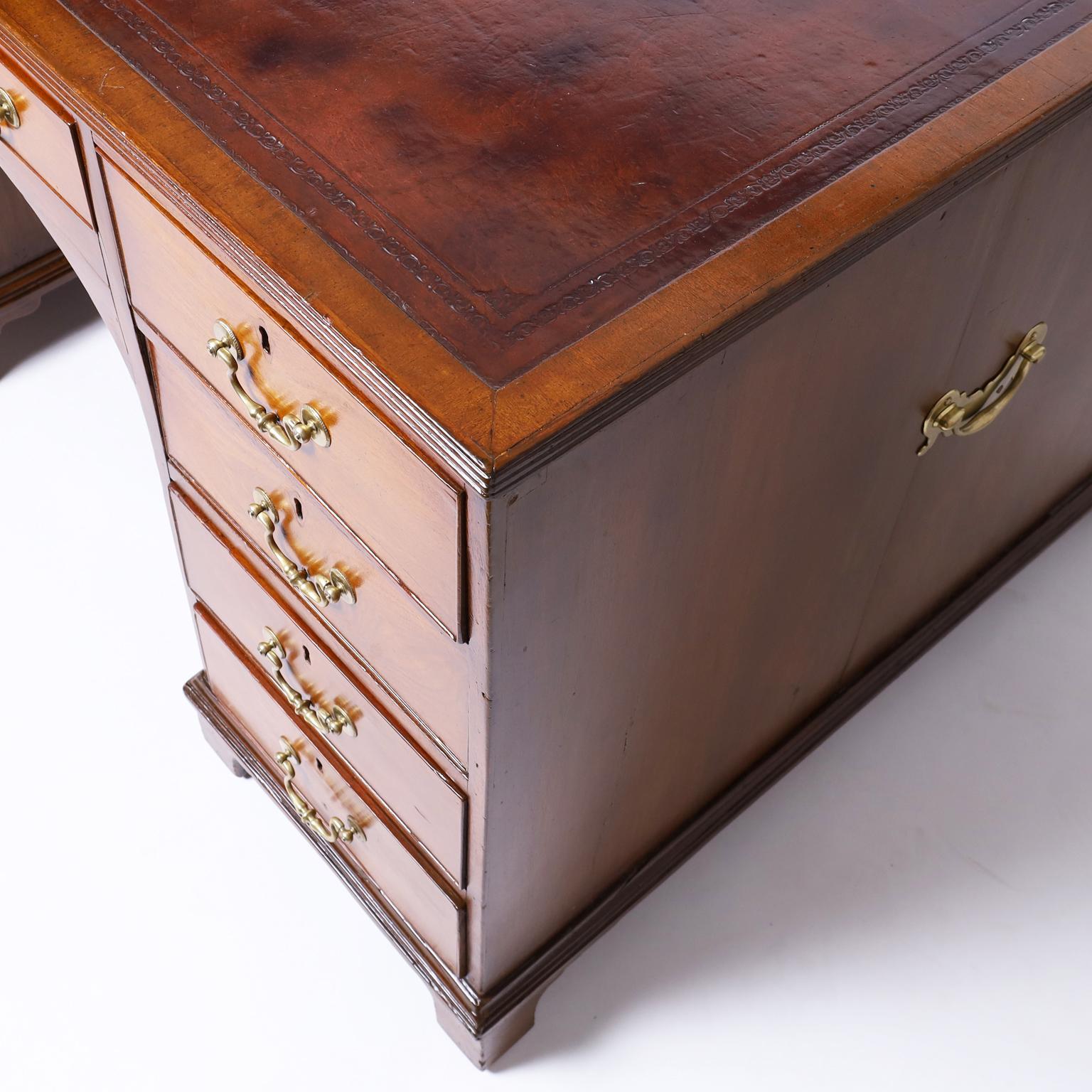 19th Century English Leather Top Partners Desk For Sale