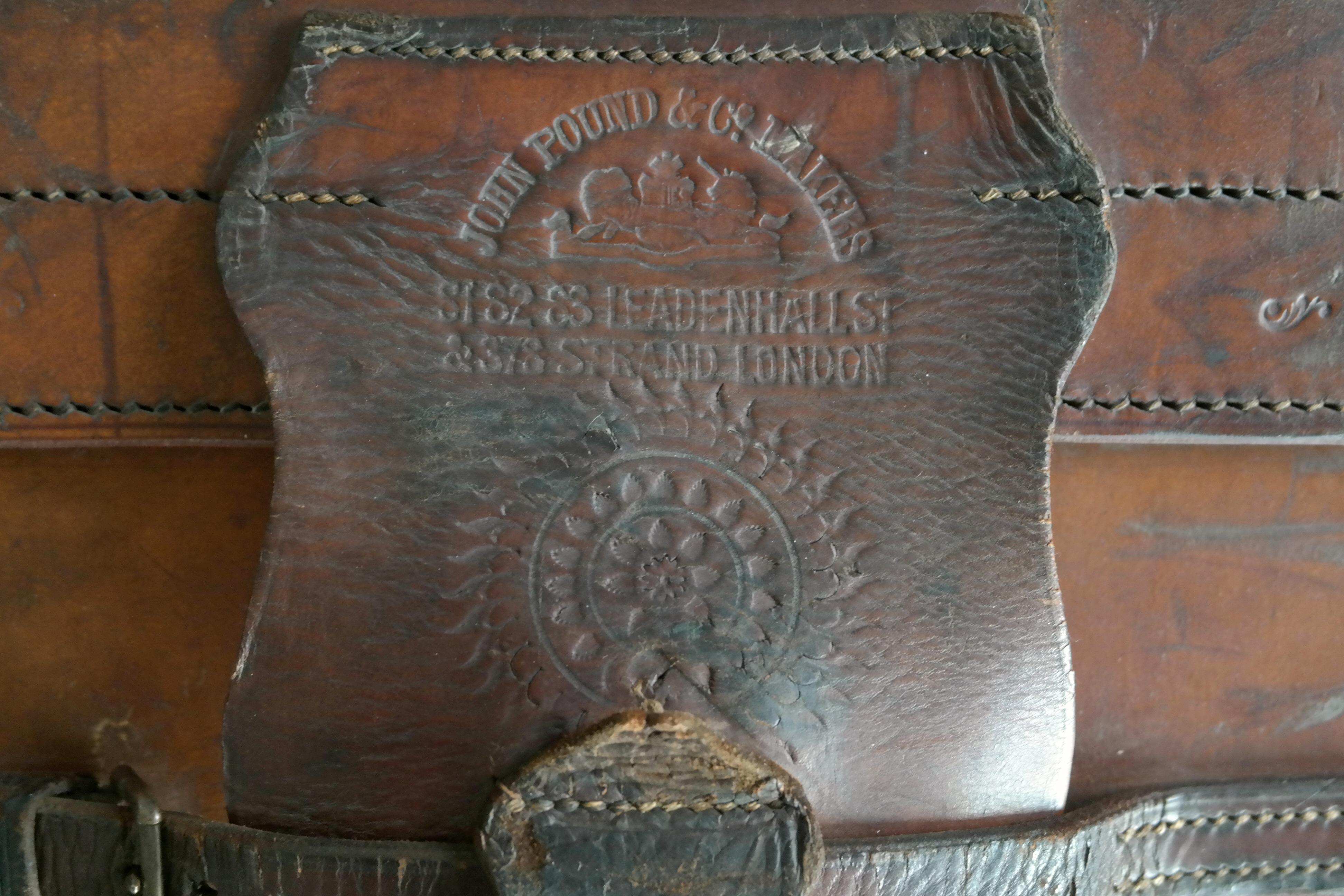 English Leather Travel or Steamer Trunk by John Pound & Co. England, circa 1883 5